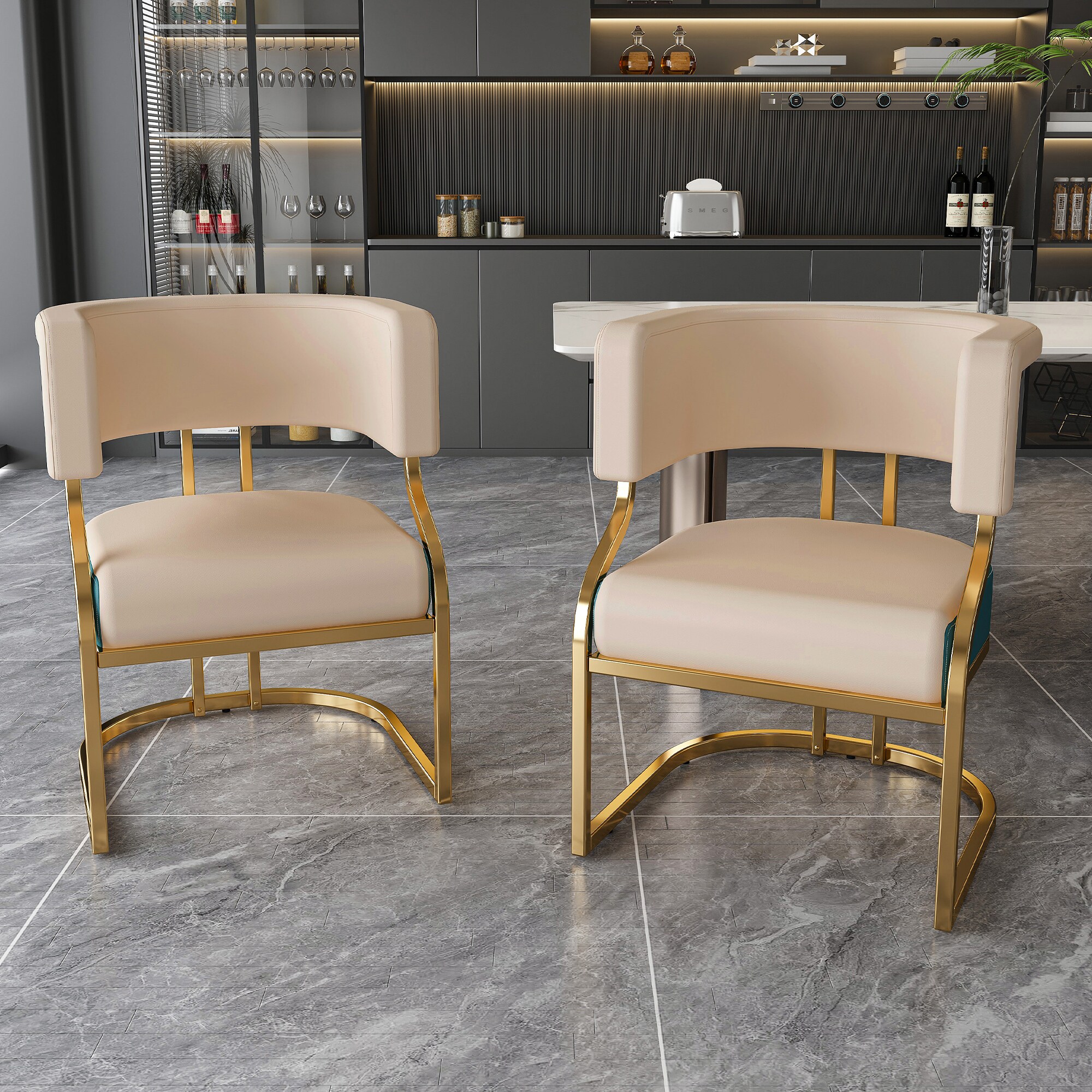 LUXEYARD Modern Dining Chairs Set of 2 Gold Plated Iron Frame PU ...