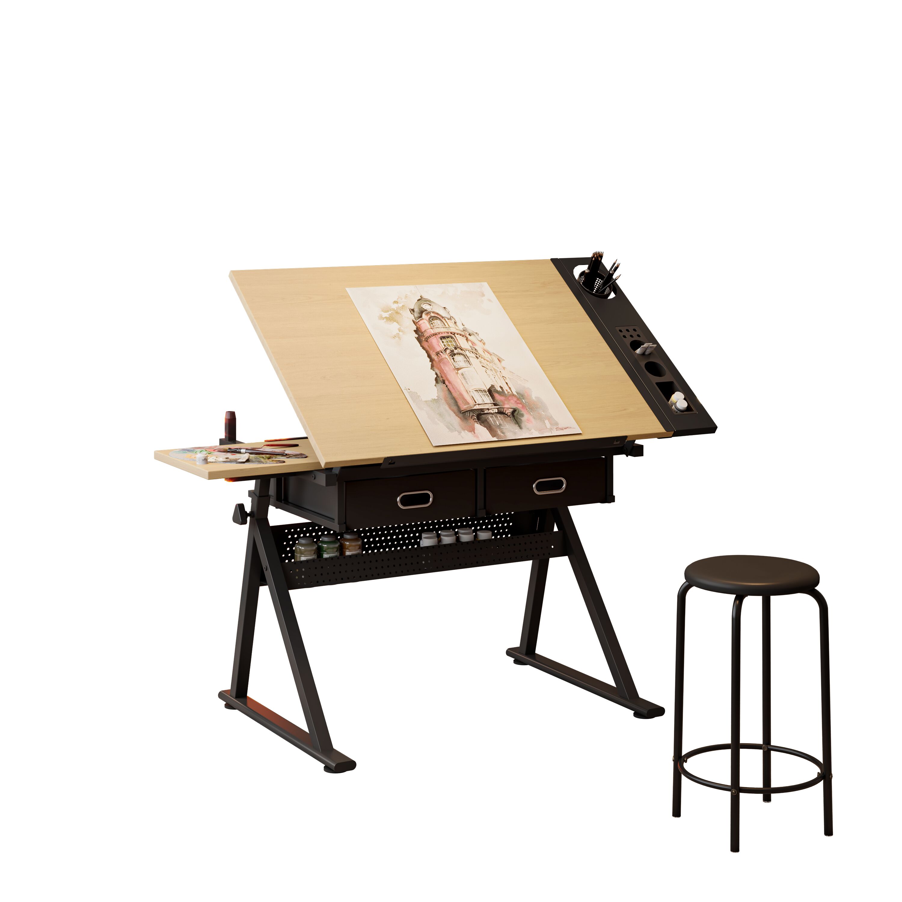 Maocao Hoom 38.58-in Brown Modern/Contemporary Drafting table with Chair