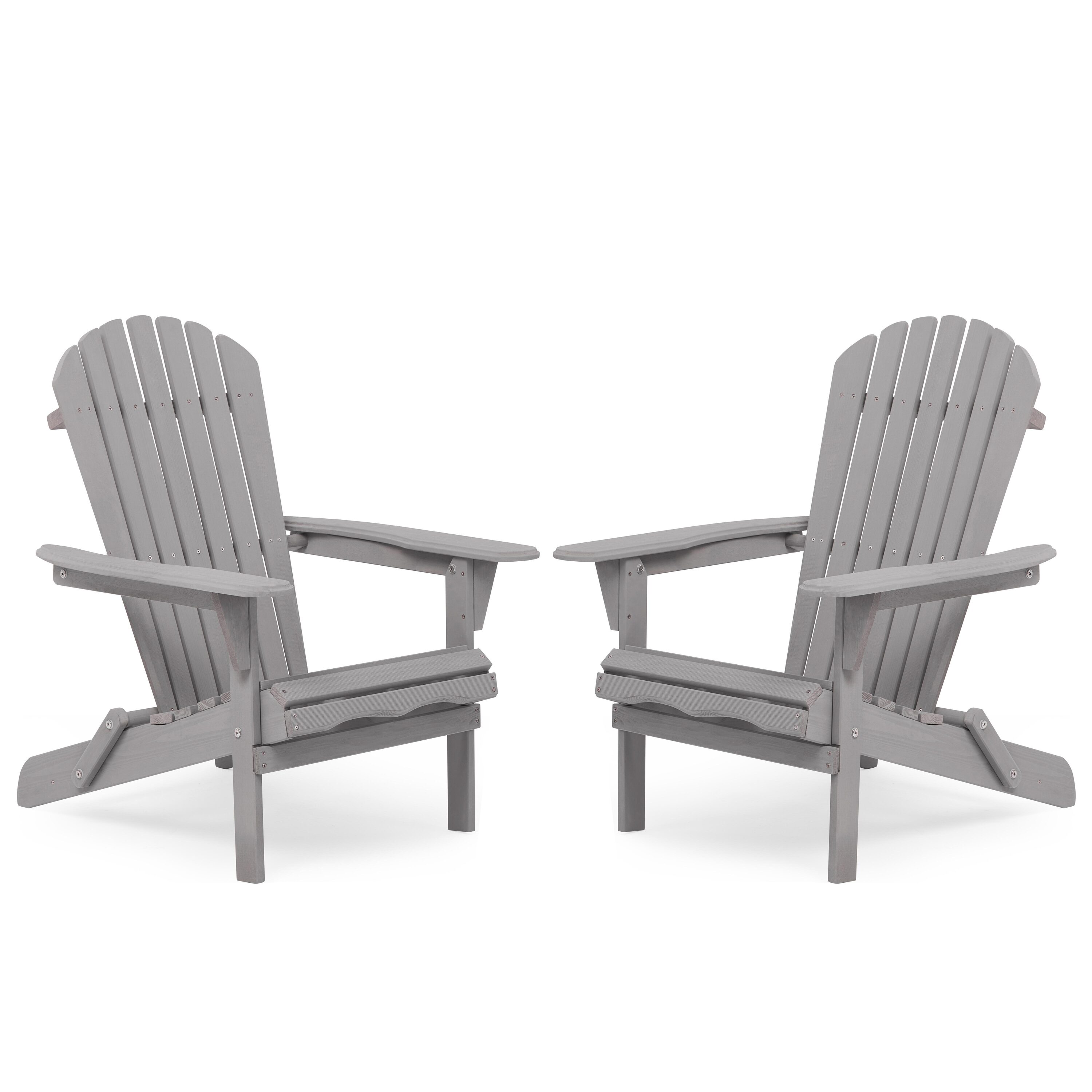 BABOOM BOM-058446-OR Adirondack Chair Set of 2 Gray Wood Frame Stationary Adirondack Chair with Slat Seat