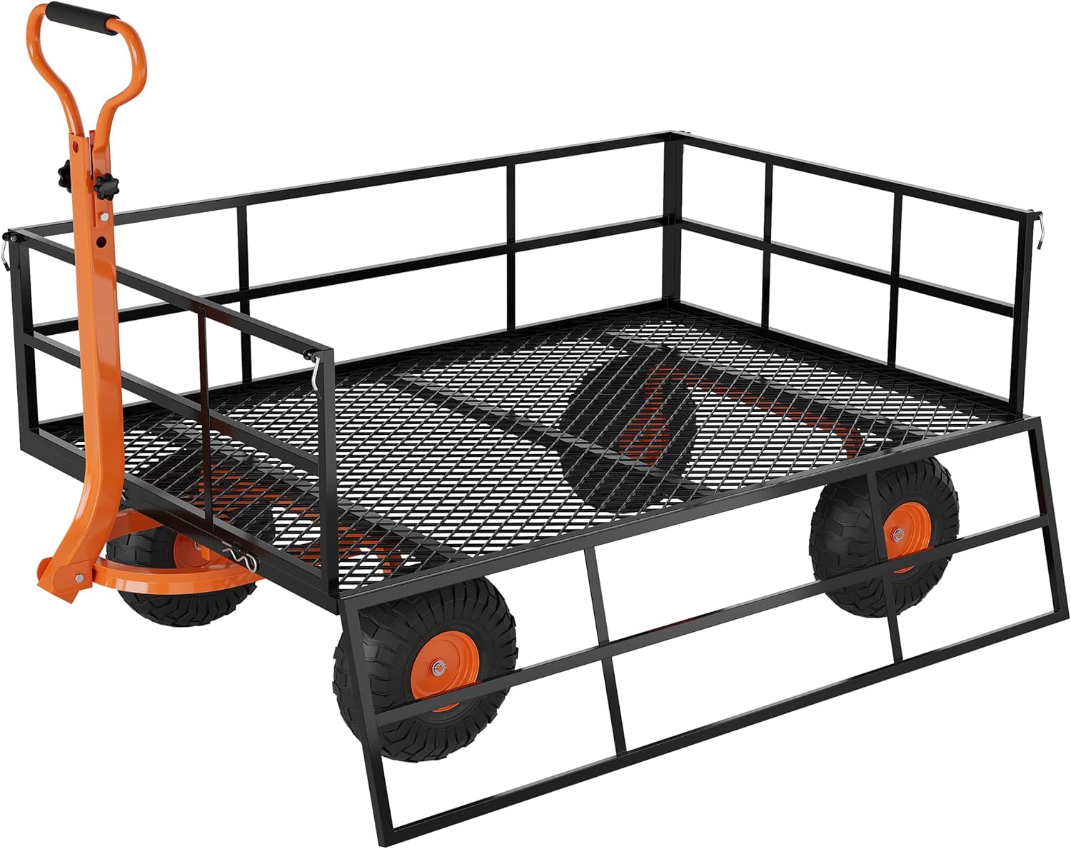 Qeetex QET-PC-QI101 Heavy Duty 1200 Lbs Capacity Steel Garden Cart Metal Utility Garden Carts and Wagons with Removable Mesh Sides to Convert Into Flatbed 2-in-1 Handle and 13 Inch Tires