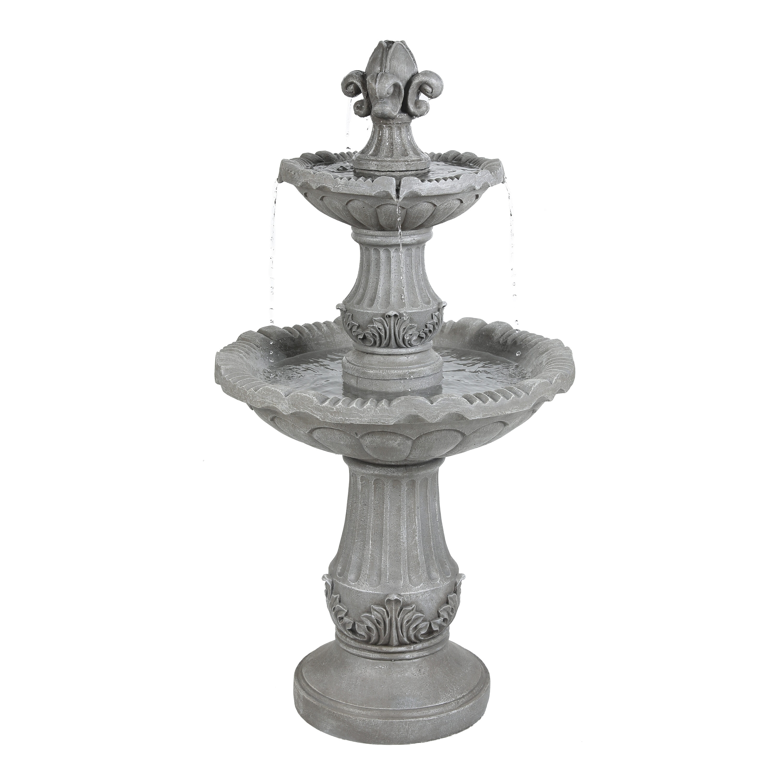 LuxenHome 50.2-in H Resin Tiered Outdoor Fountain with Birdbath Pump ...