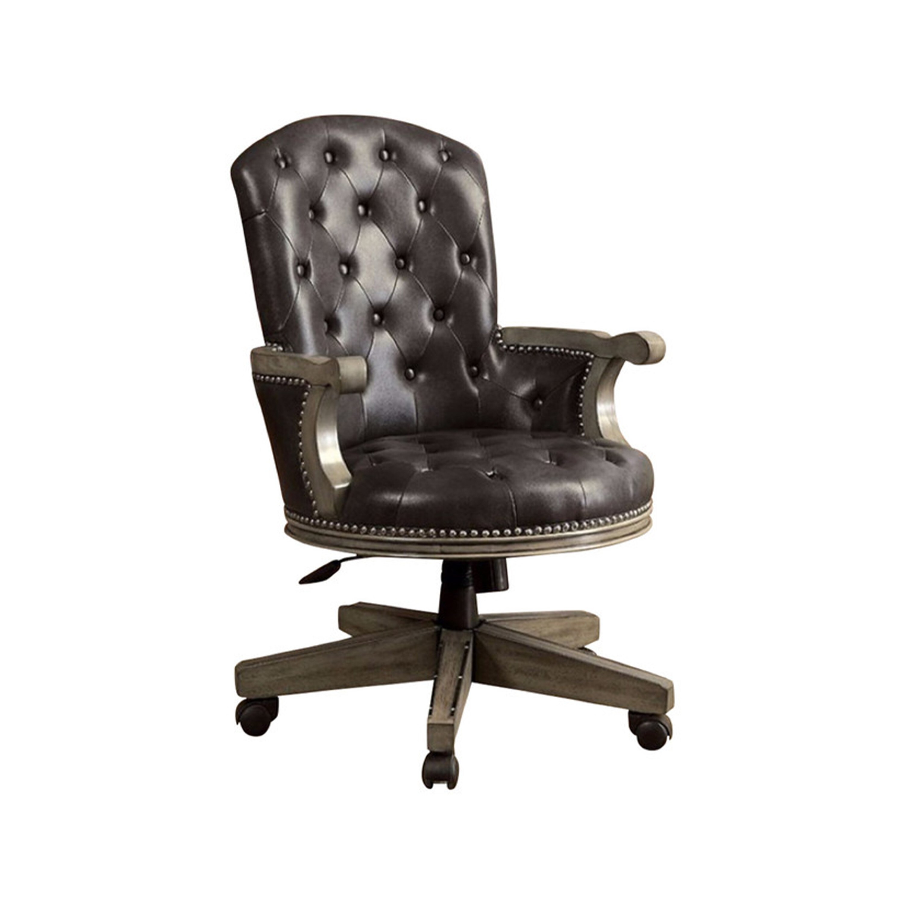 Benzara BM141697 25-in W Modern Gray, Black Faux leather Swivel Accent Armchair