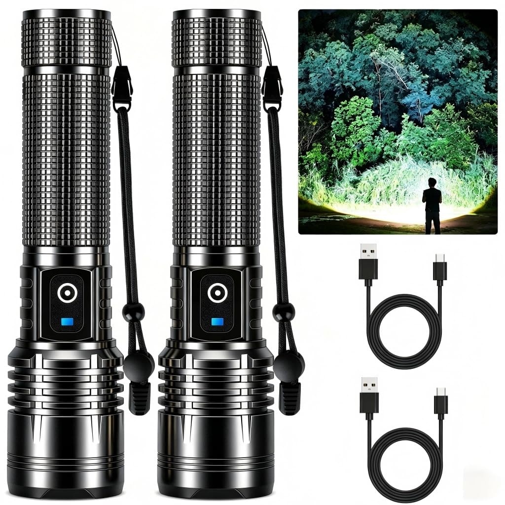 AOIZGMY 2 Pack Rechargeable LED Flashlights 990000 Lumens 3280 Ft Beam Distance Zoomable IPX7 Waterproof 5 Modes Handheld for Camping and Emergency #LAZ0502K39