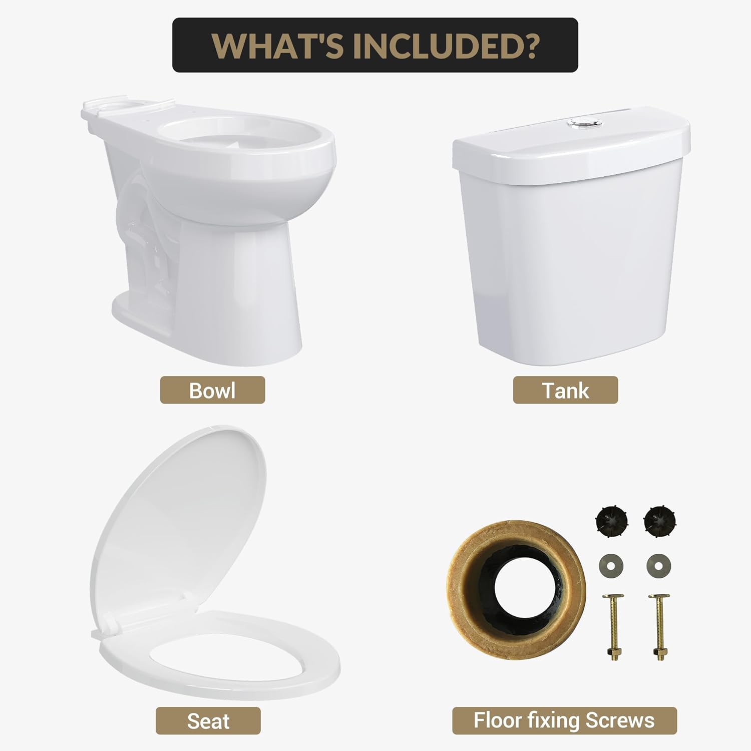 Qeetex Two-Piece Round Toilet ADA 19 inch High Toilet for Bathrooms ...