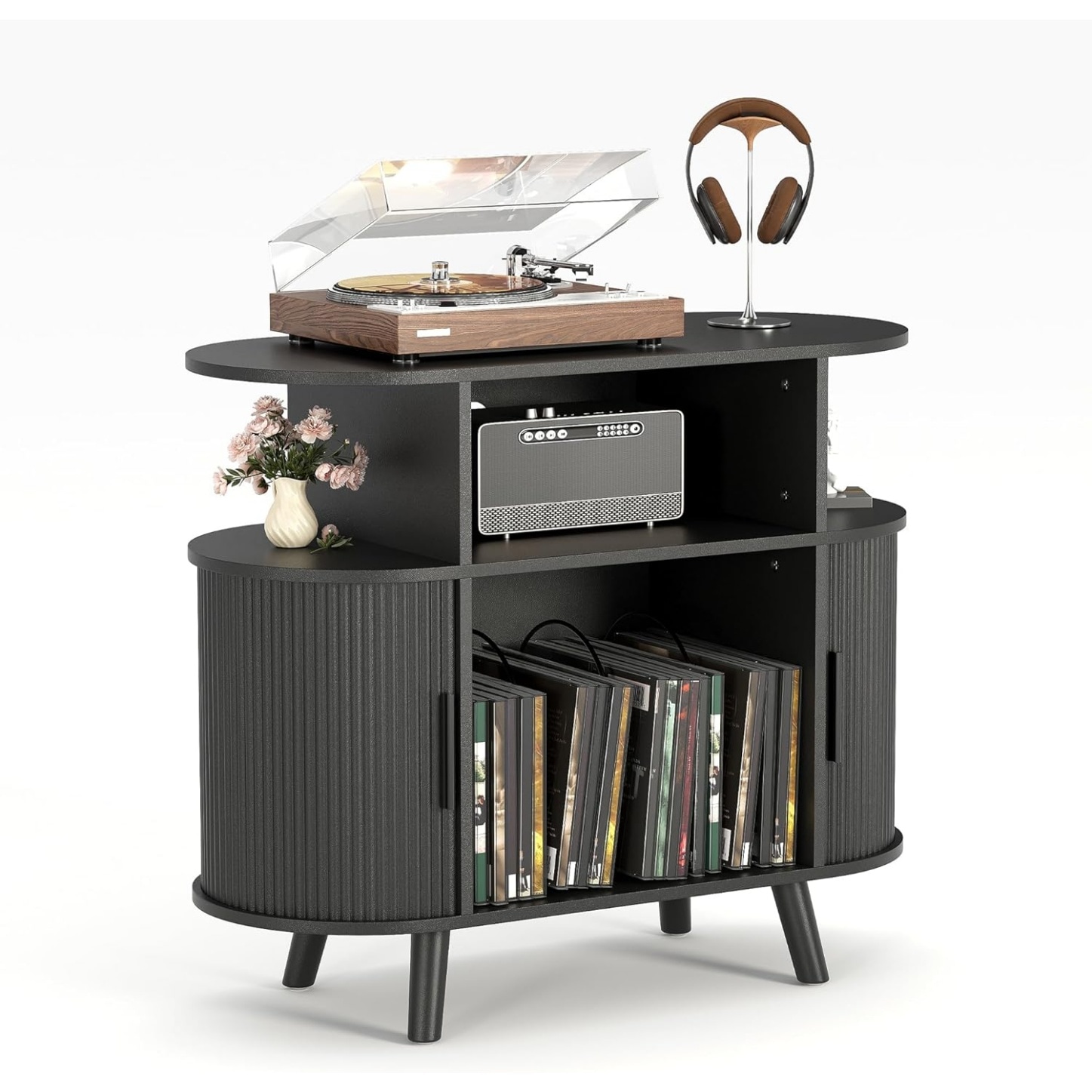 Garvee 35 in Fluted Mid Century Modern Turntable Cabinet Large Round ...