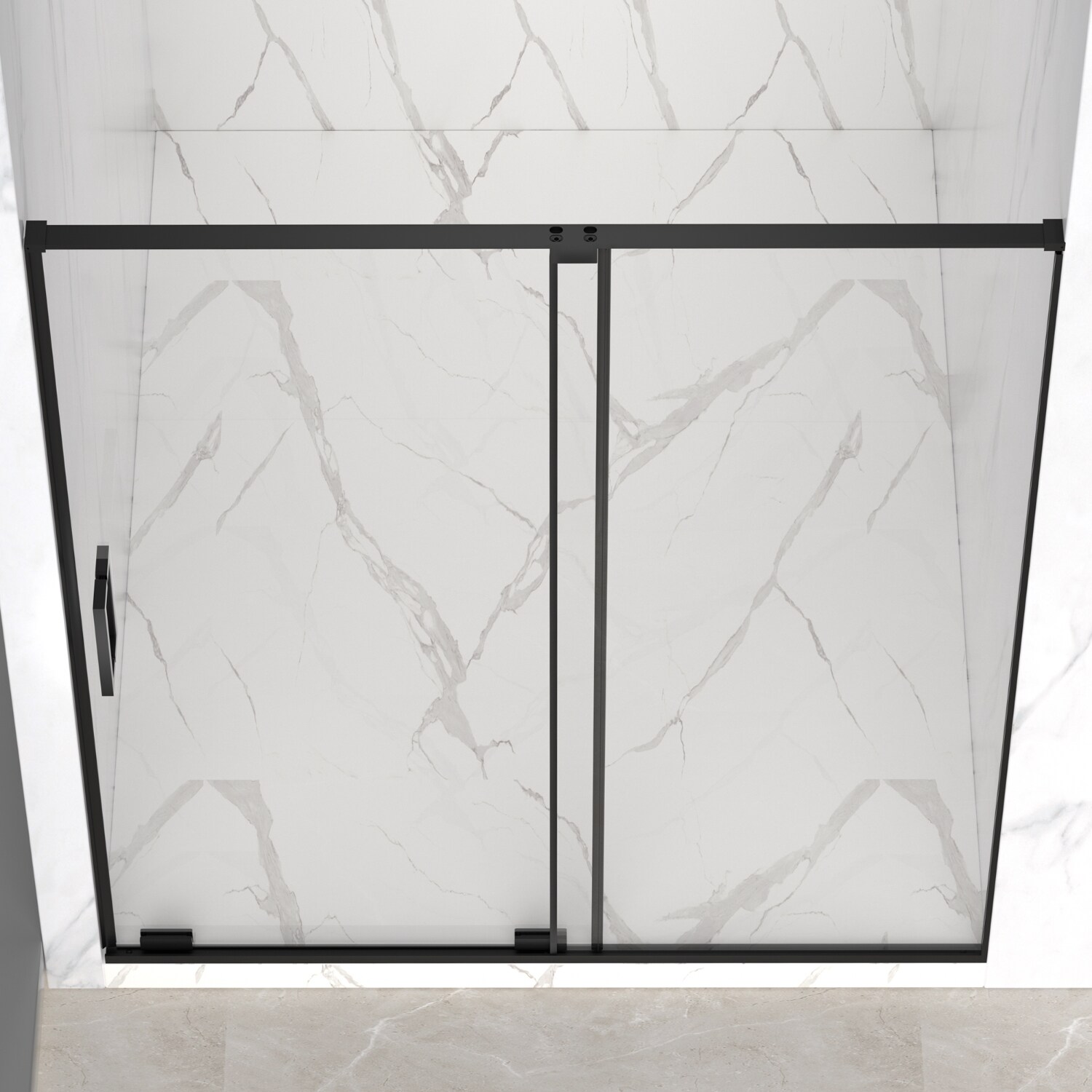 REIBII 56-60-in W x 72-in H Semi-Frameless Sliding Shower Door 5/16-in(8mm) Clear SCGG Tempered Glass Matte Black Finish Cut Adjustable Width 4-in #FXLS0605-601B38