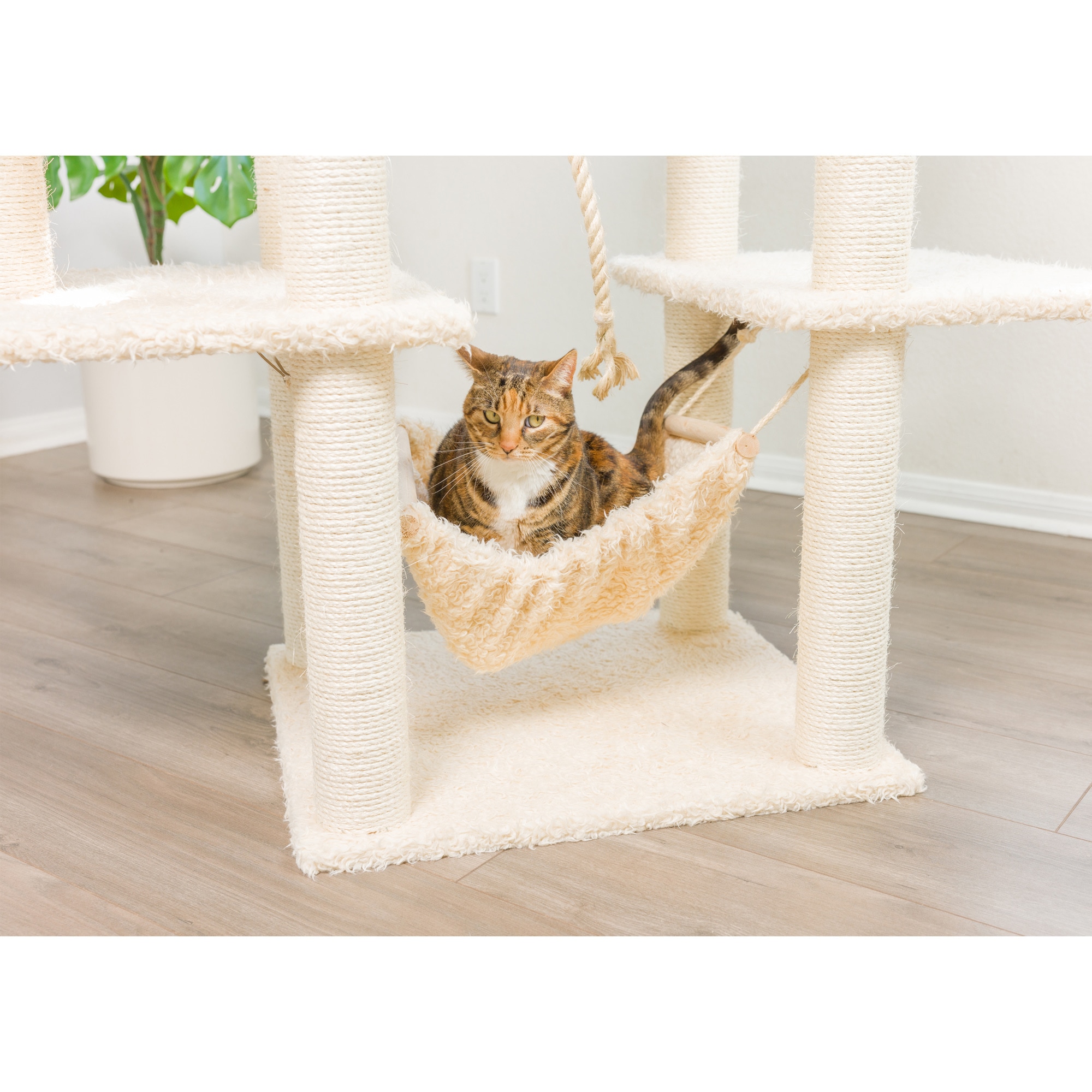 69'' Beige Sisal and Faux Fur Multi-Level Cat Tree