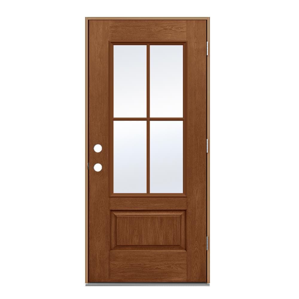 JELD-WEN LOWOLJW232500022 36-in x 80-in x 4-9/16-in Fiberglass 3/4 lite Left-hand outswing Hazelnut Stained Prehung Front Door Insulating core