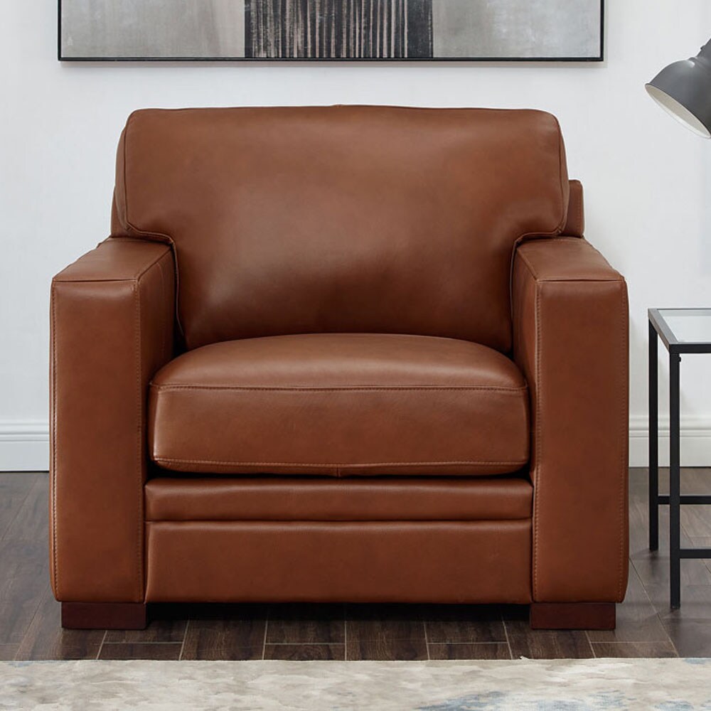 Hydeline Brookfield Cinnamon Brown Top Grain Leather Arm Chair with Removable Cushion