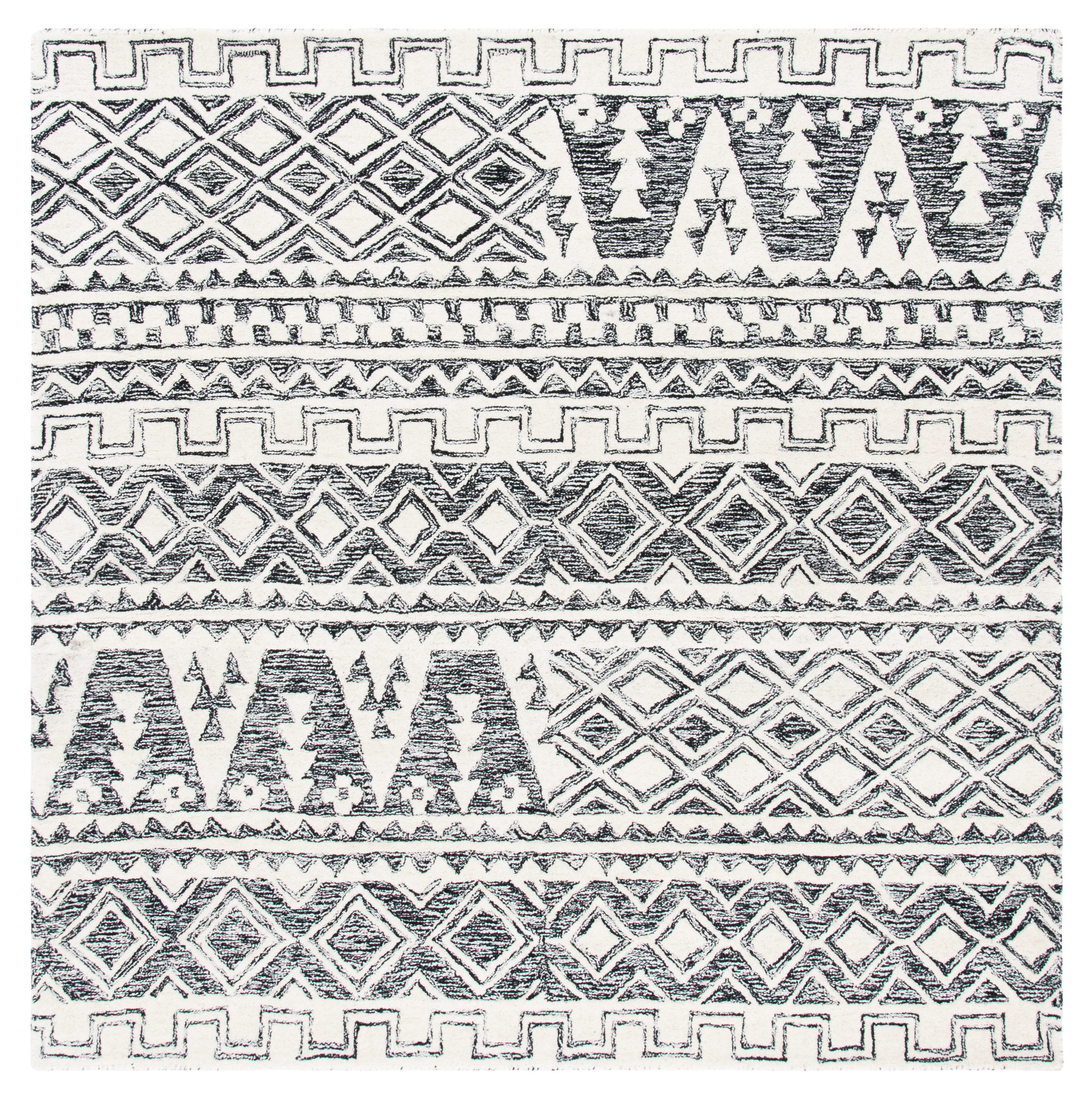 Handmade Wool Abstract Black and Ivory 6' Square Tufted Rug