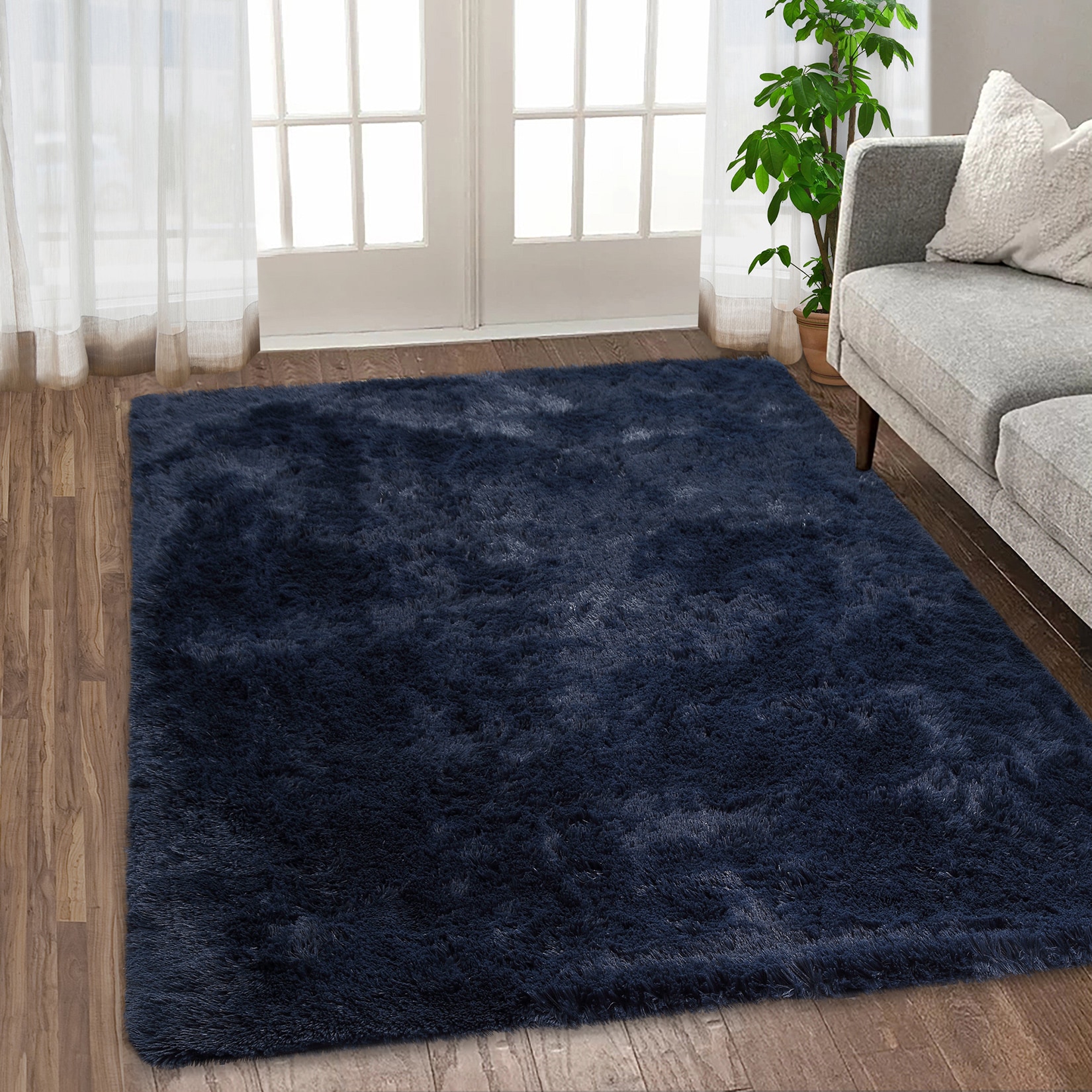Garvee YXY-LO-PHO-0PW23T2O 8 x 10 (ft) Polyester Dark Navy Rectangular Indoor Solid Mid-Century Modern Area rug