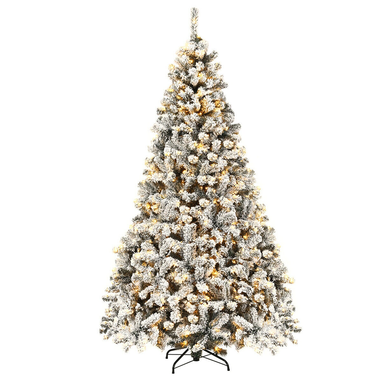 WELLFOR HYJ22729 7.5-Feet Pre-lit Flocked Artificial Christmas Tree with White LED Lights