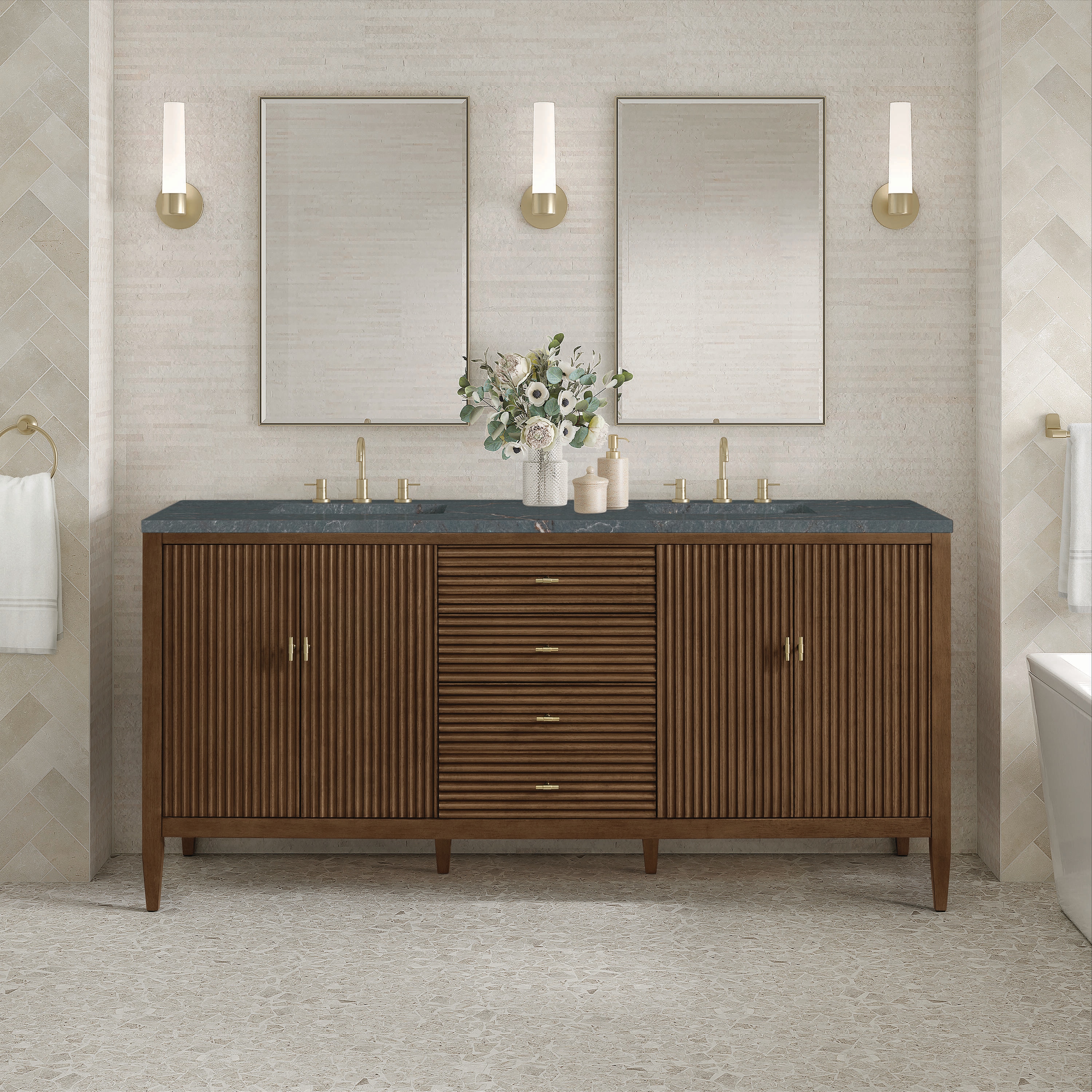 James Martin Vanities Myrrin 72-in Mid-century Walnut Undermount
