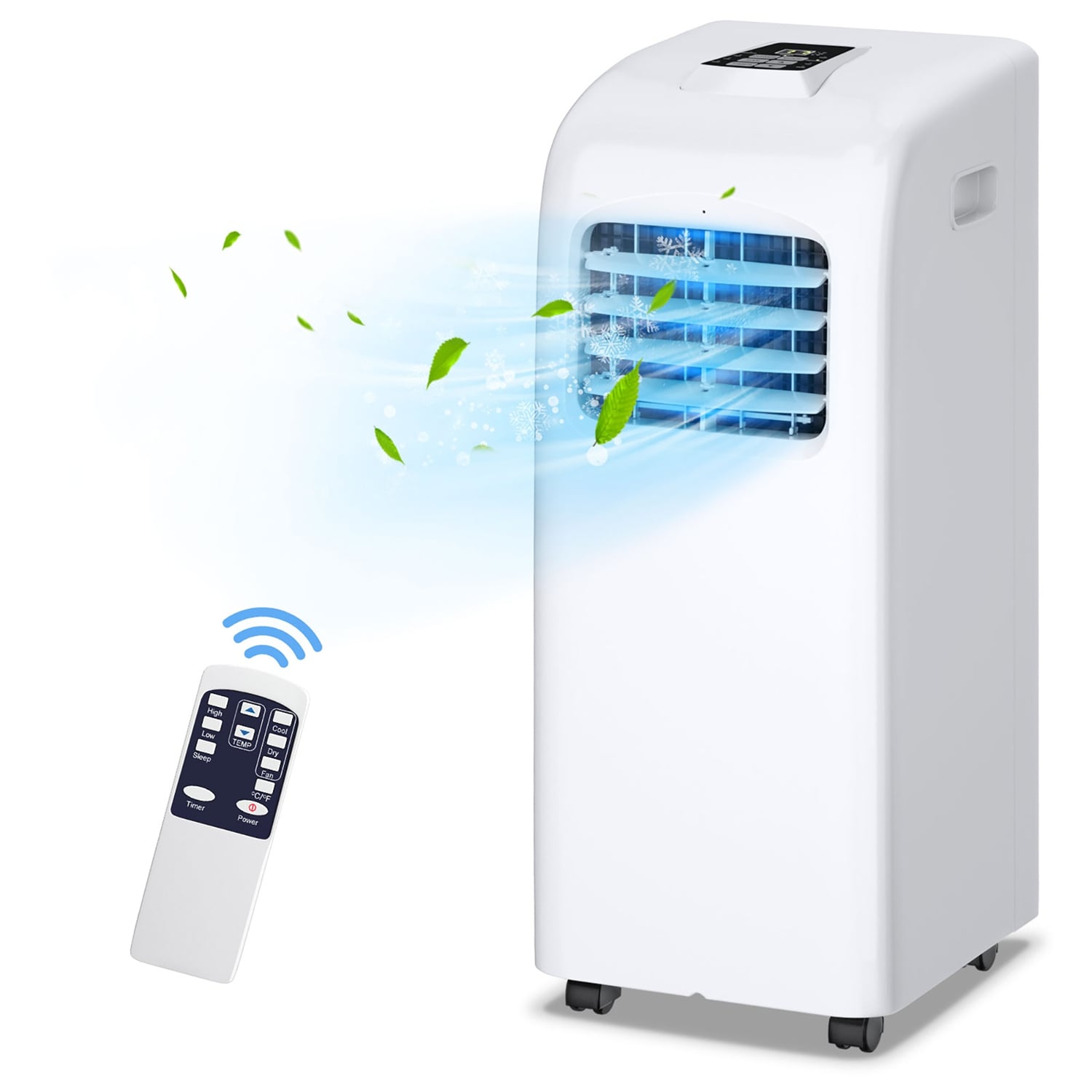 Costway CSHY000580 Ashrae 8000 BTU Portable Air Conditioner and Dehumidifier Function Remote With Window Kit Side Handles and Wheels White