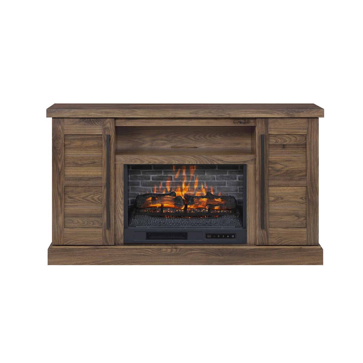 allen + roth LWFP58-7BR 58-Inches W Brown TV Stand with Infrared quartz Flat wall Electric Fireplace with Remote Control Included