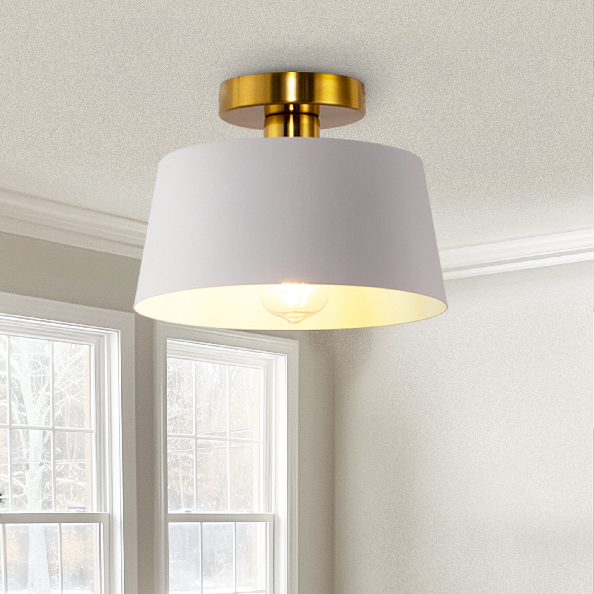 YANSUN LA-BD-BX08101WH-21 1 -Light 9.8-in White Semi Flush Mount Light 2 -Pack