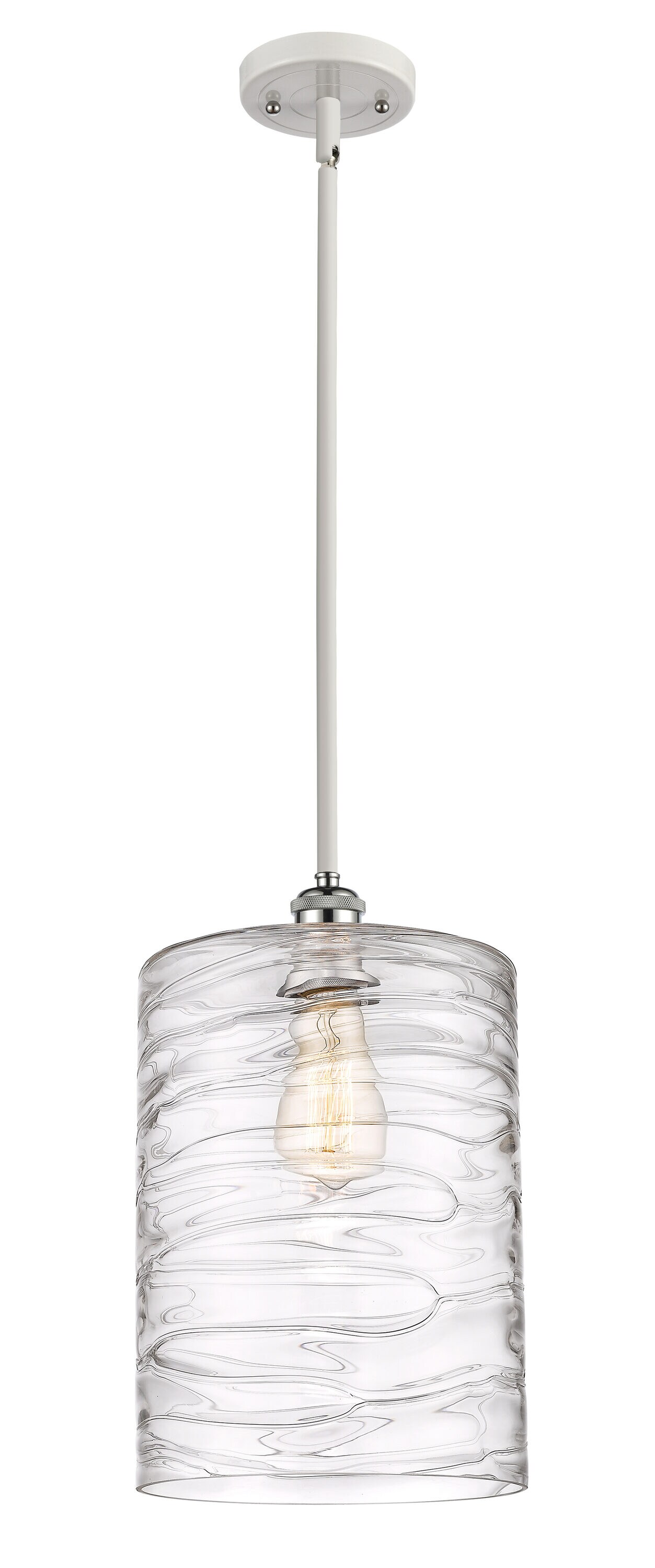 Innovations Lighting Cobbleskill Deco Swirl, White and Polished Chrome Industrial Textured Glass Drum Medium Hanging Pendant Light -  516-1S-WPC-G1113-L