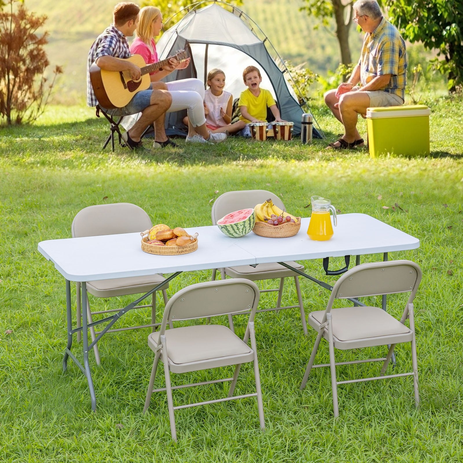 GlasFlength 94 Inch Indoor Outdoor Folding Table Heavy Duty