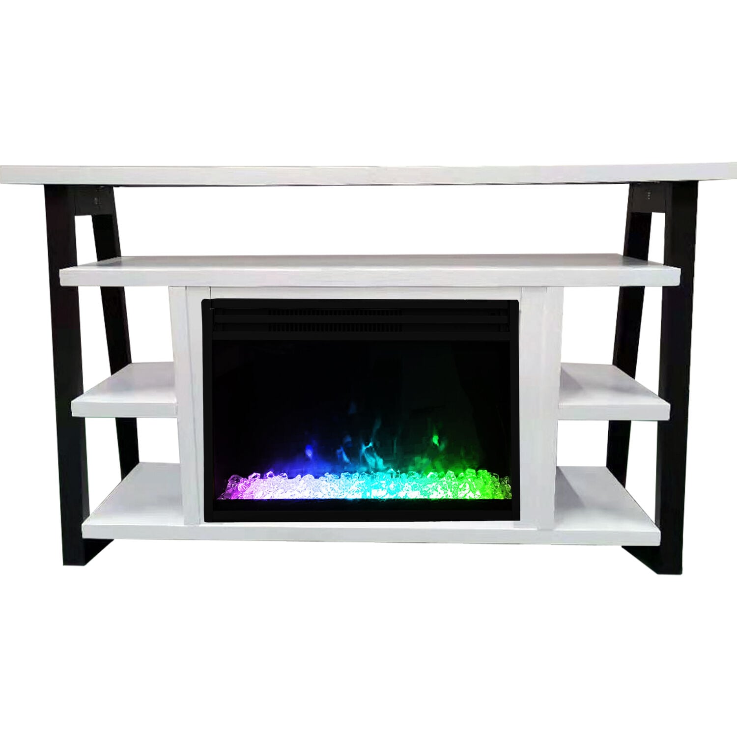 Cambridge CAM5332-1WHTCRS 53-Inches W White/Black TV Stand with LED Corner or flat wall Electric Fireplace with Remote Control Included