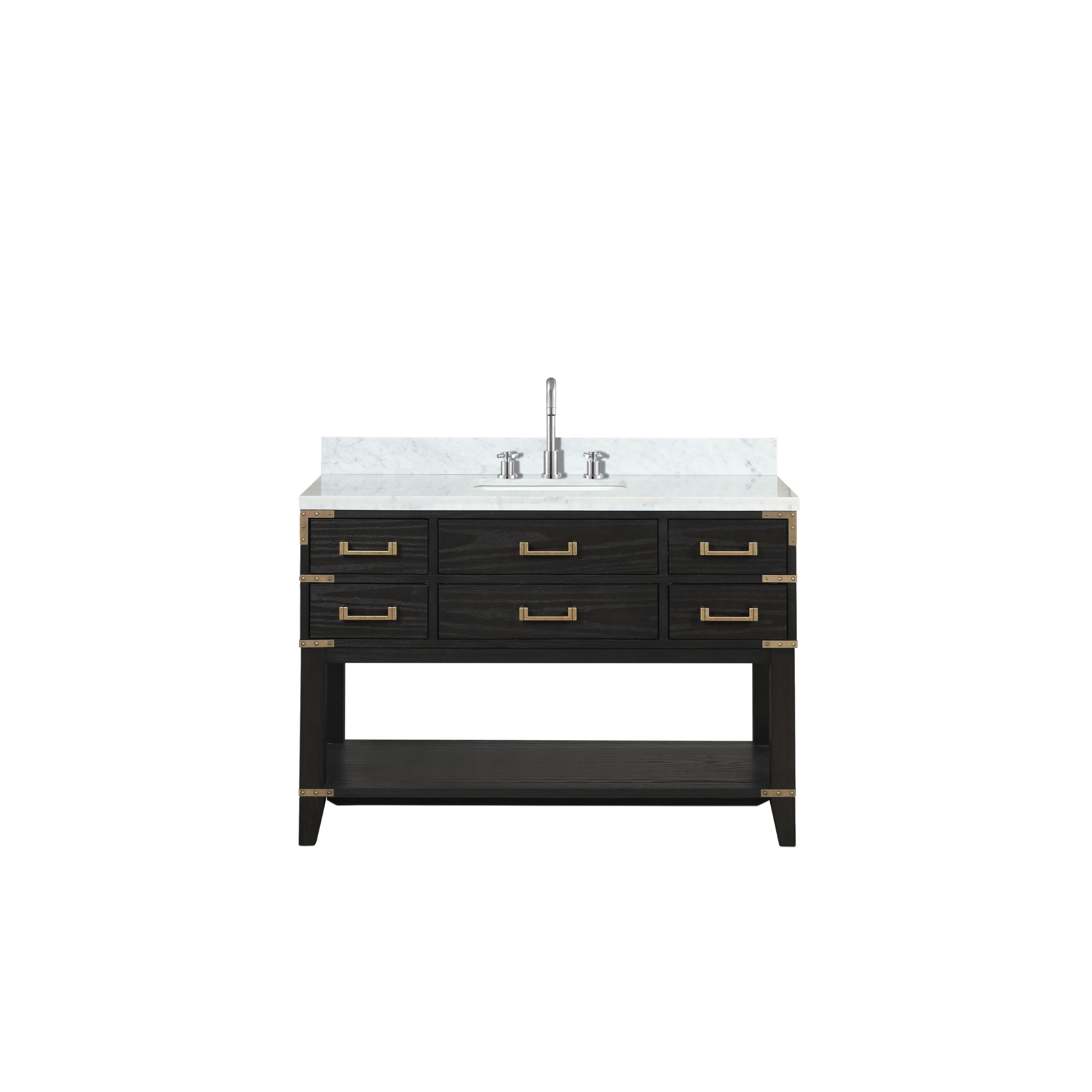 Lexora LVGR48SJ101 Greenberg 48-in Black Oak Undermount Single sink Bathroom Vanity with White Carrara Marble Marble Top (Faucet Included)