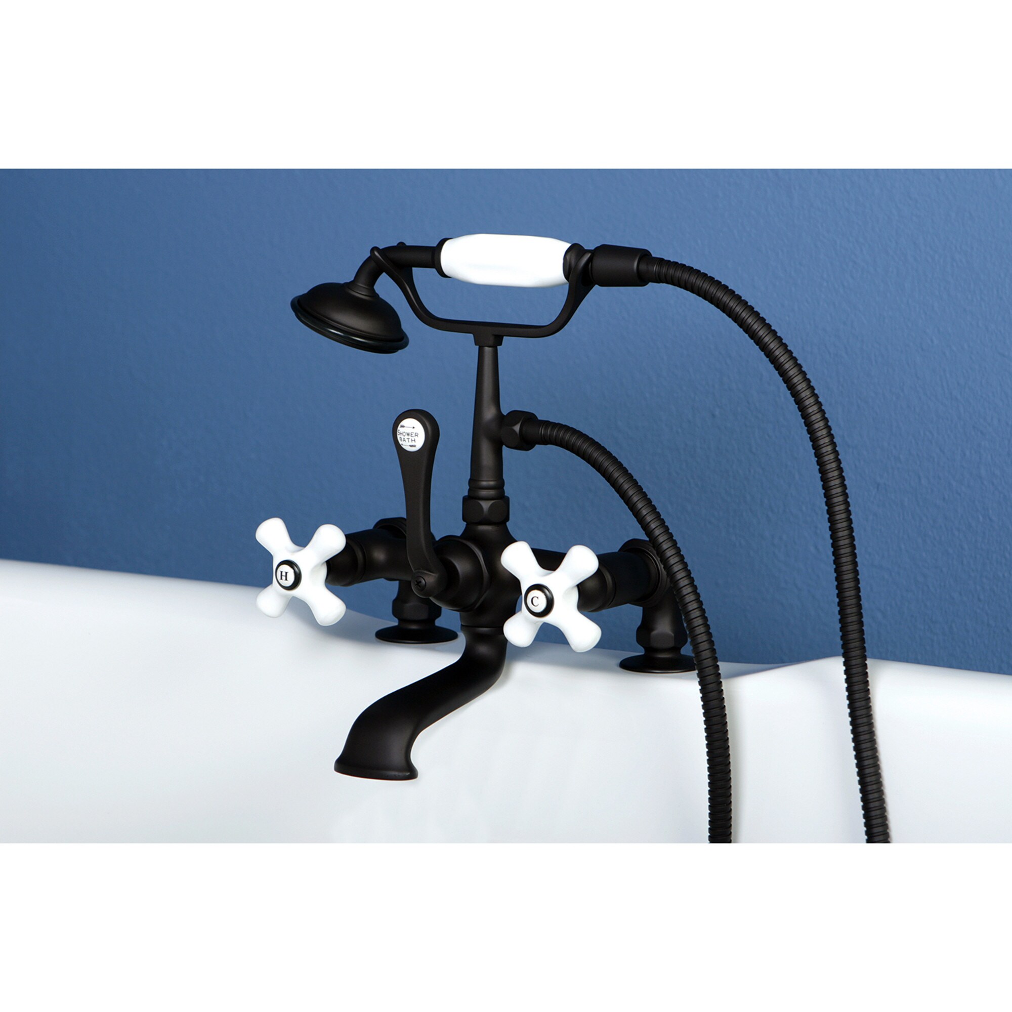 Kingston Brass WLCC211T5 Vintage Oil-rubbed bronze 3-handle Deck-mount Roman Low-arc Bathtub Faucet with Hand Shower ( Valve Included )