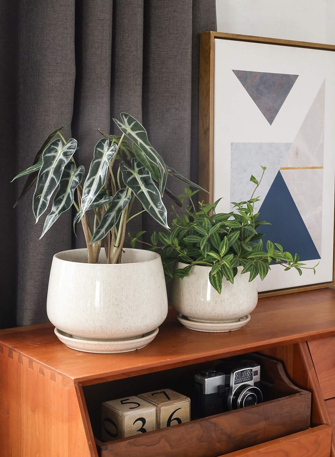 Justincity Ceramic Plant Pots Set of 3 Indoor Planters with Drainage ...