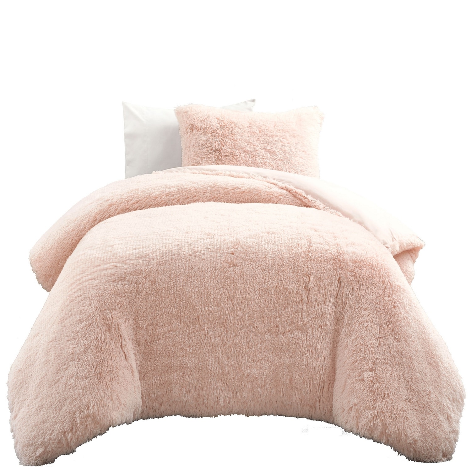 Blush Twin Faux Fur Comforter Set with Pillow Sham
