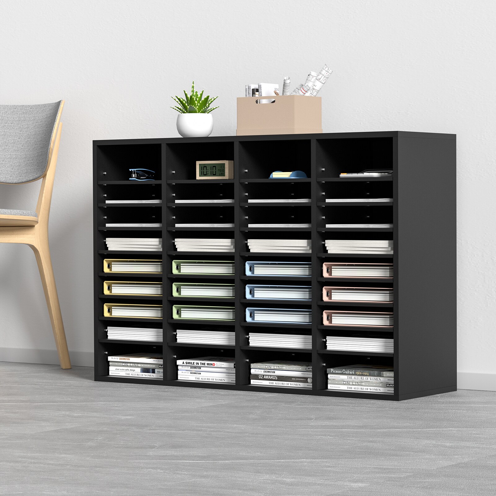 Black 36-Compartment Wood Literature Organizer