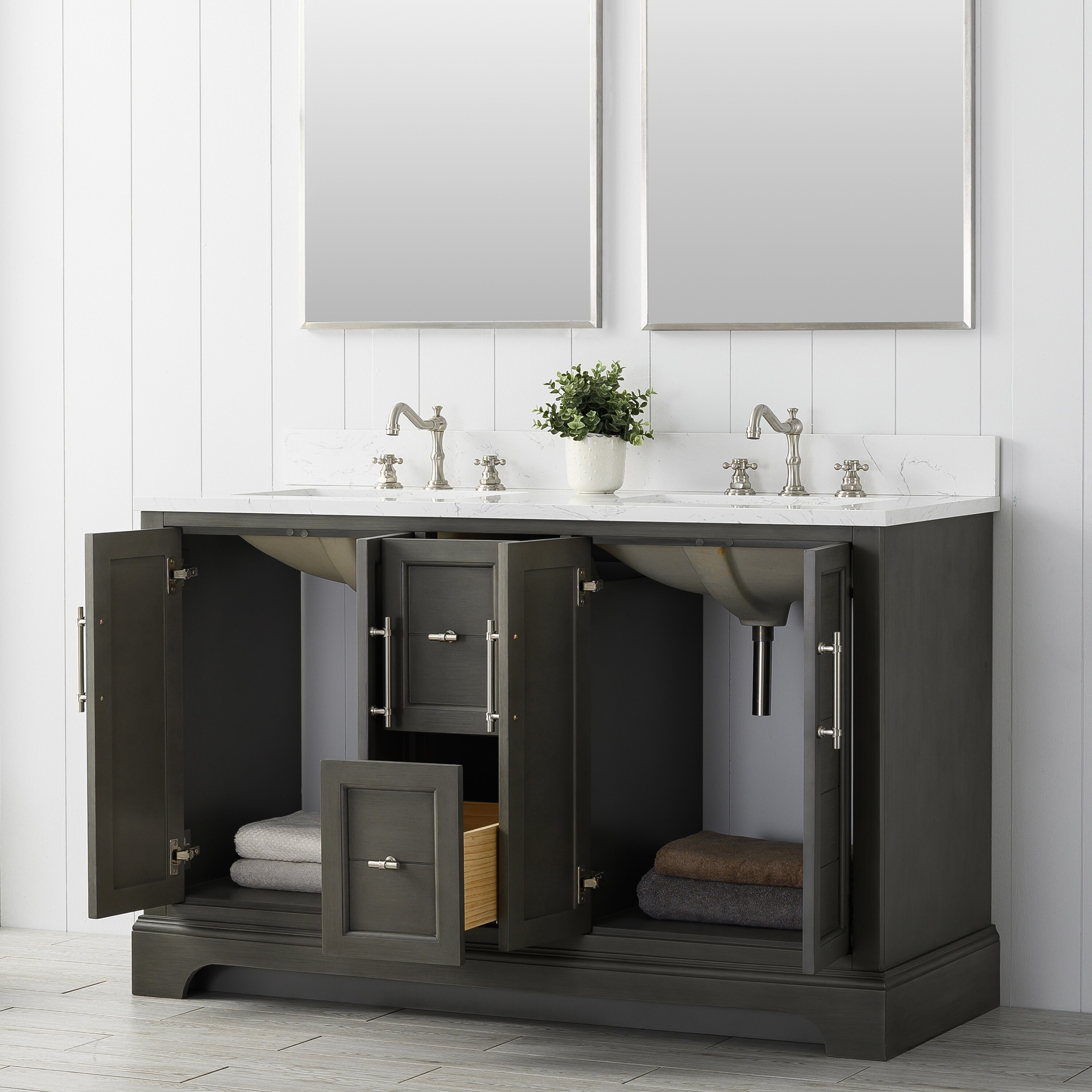 Silver Grey 54" Double Sink Bathroom Vanity with Engineered Marble Top
