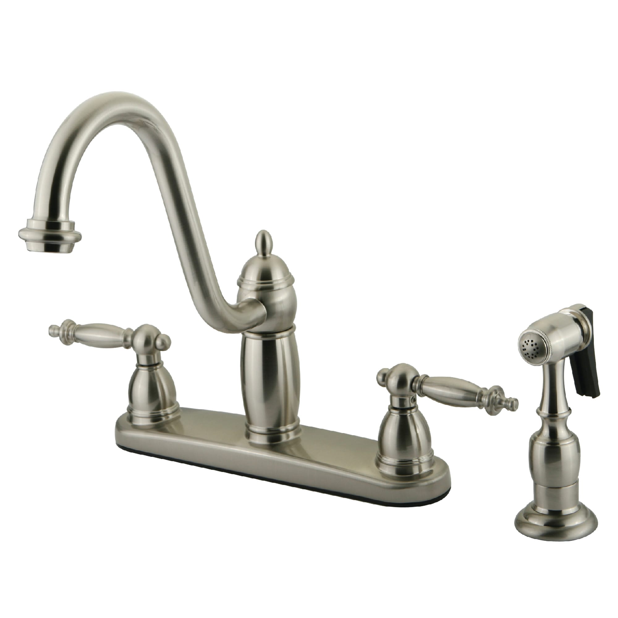 Templeton Brushed Nickel Double Handle Kitchen Faucet with Sprayer (Deck Plate and Side Spray Included) | - Kingston Brass WLKB7118TLBS