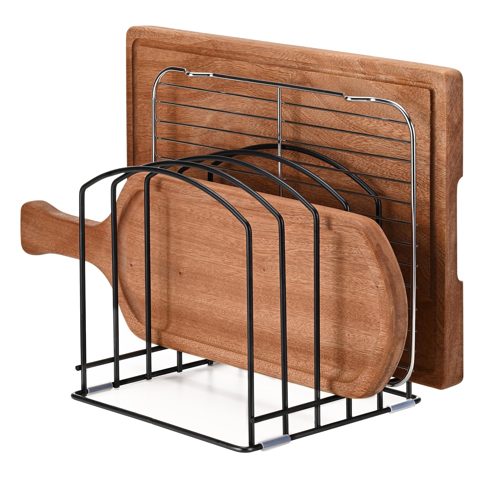 KIWDZFU  5 Slot Cutting Board Organizer Kitchen Cabinet Bakeware Tray and Cookie Sheet Storage Rack Black Space Saving Organizer for Pans and