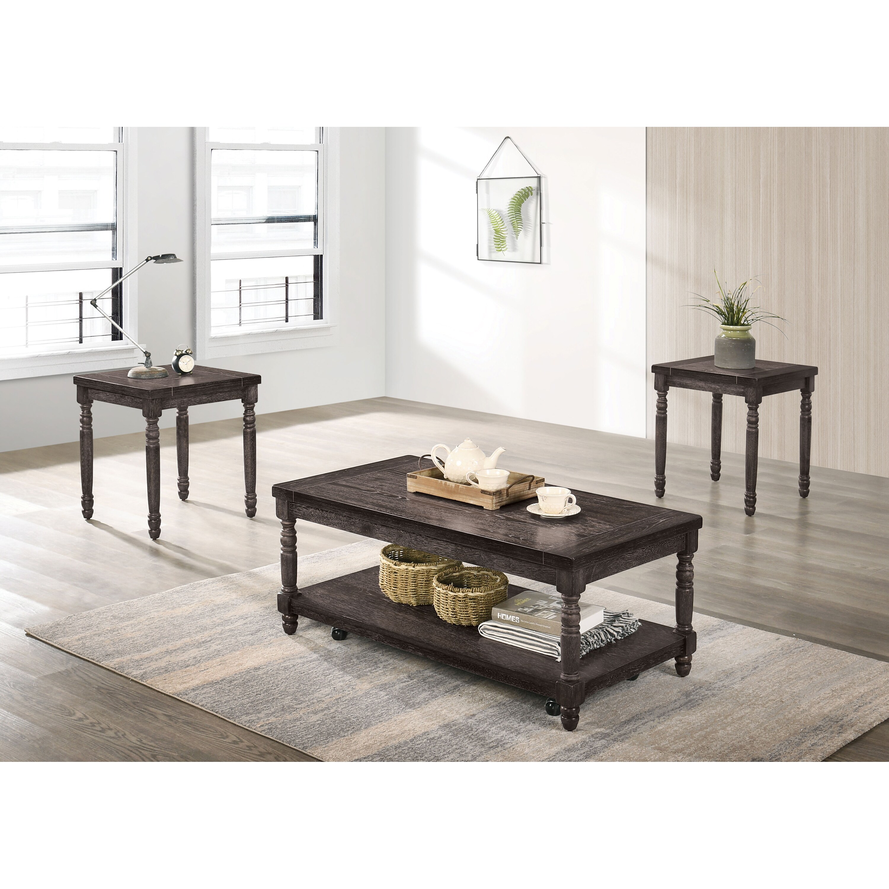Furniture of America IDF-4540-3PK Arvas Rustic Weathered Gray Accent Table Set with Storage