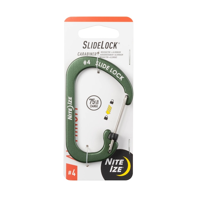 Nite Ize SlideLock Carabiner Aluminum #4 - Olive, Lightweight & Strong, Green Keychain, Solid Aluminum Body, Stainless Steel Gate
