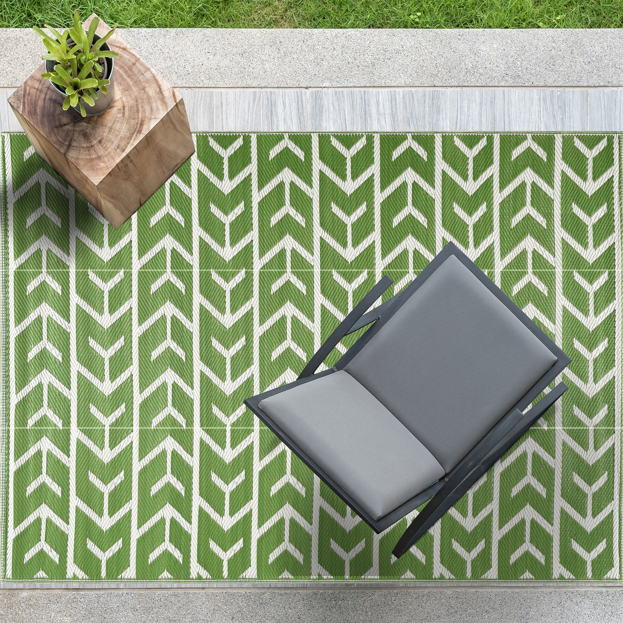 Playa Rug PLY-F-AMS-GC-10X14 10 x 14 (ft) Polypropylene Amsterdam-Green White Rectangular Indoor/Outdoor Geometric Area rug