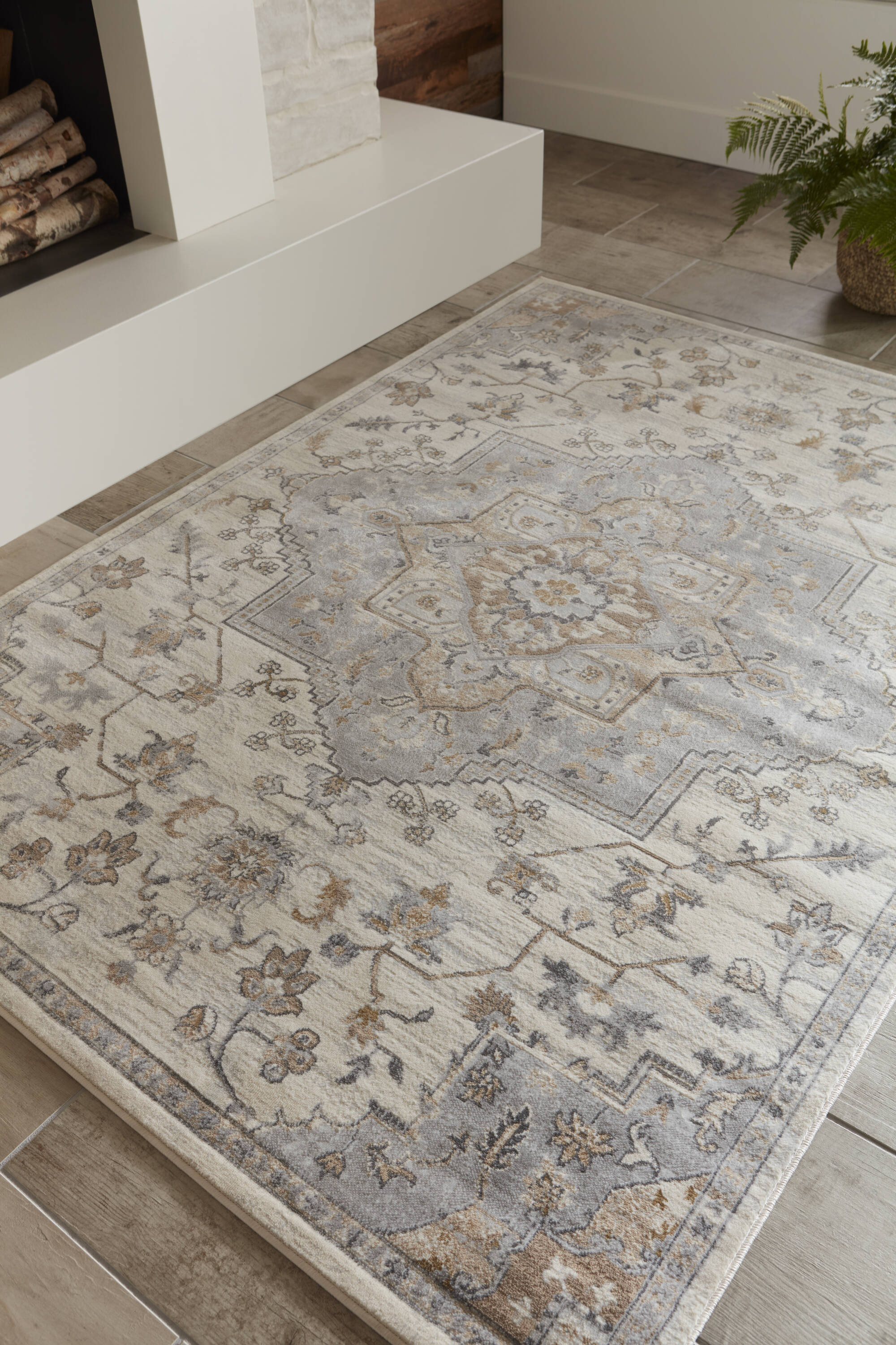 allen + roth with STAINMASTER Tess 8 X 10 (ft) Cream Indoor/Outdoor Medallion Area Rug