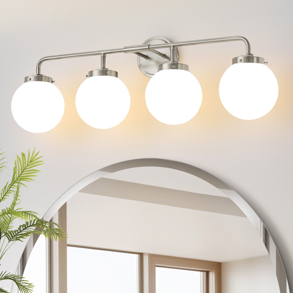 POWLIG Vanity Light 30.71-in 4 Light Gloss Nickel Modern/contemporary Bathroom Vanity light