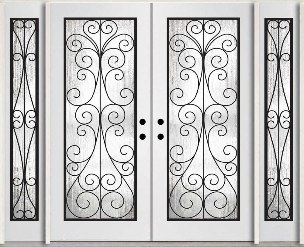 RELIABILT LO921856 96-in x 80-in x Fiberglass Full lite Right-hand inswing Modern White Painted Prehung Double Front Door with Sidelights Insulating core