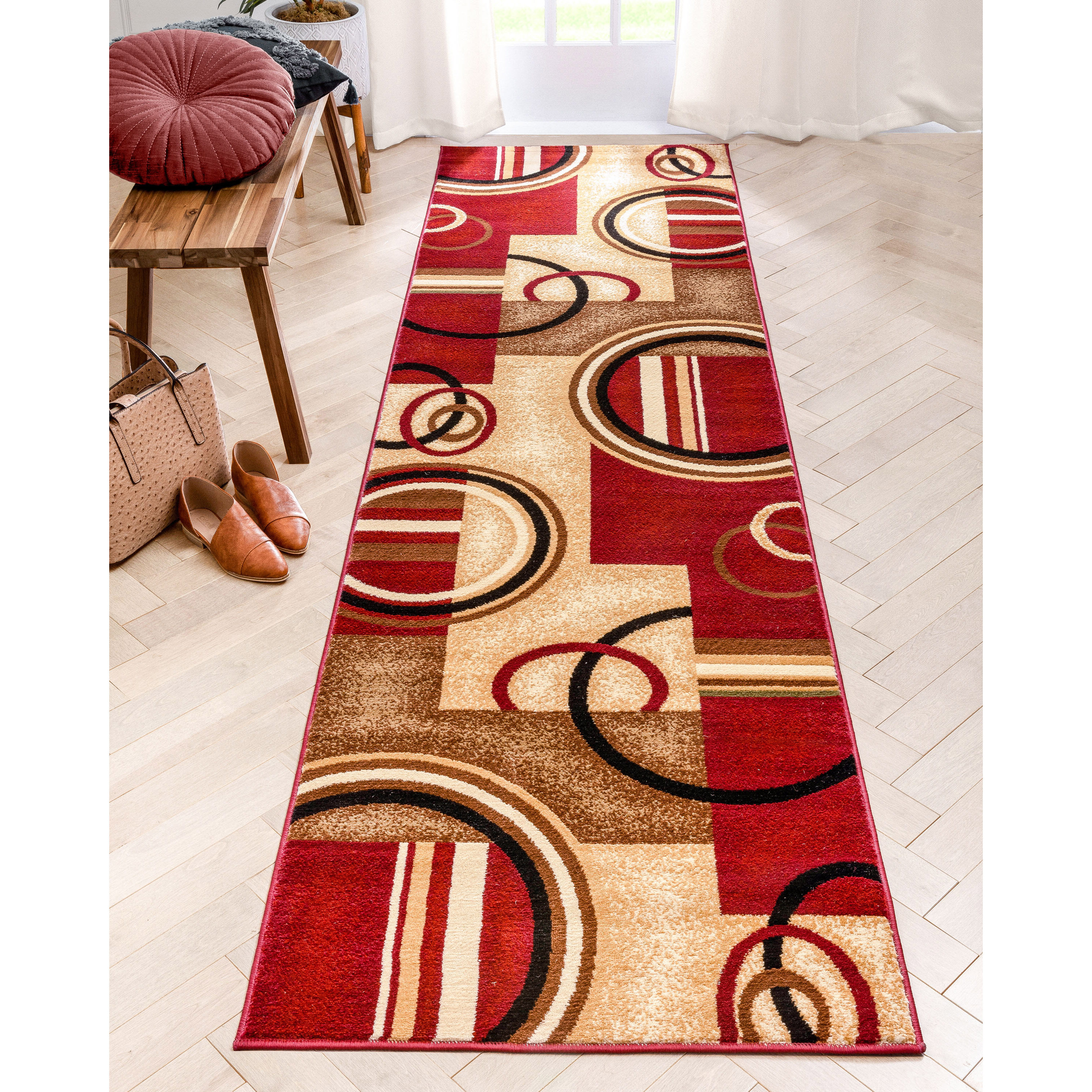 Well Woven 547802 2 x 7 (ft) Loomed Polypropylene Red Rectangular Indoor Abstract Mid-Century Modern Runner rug