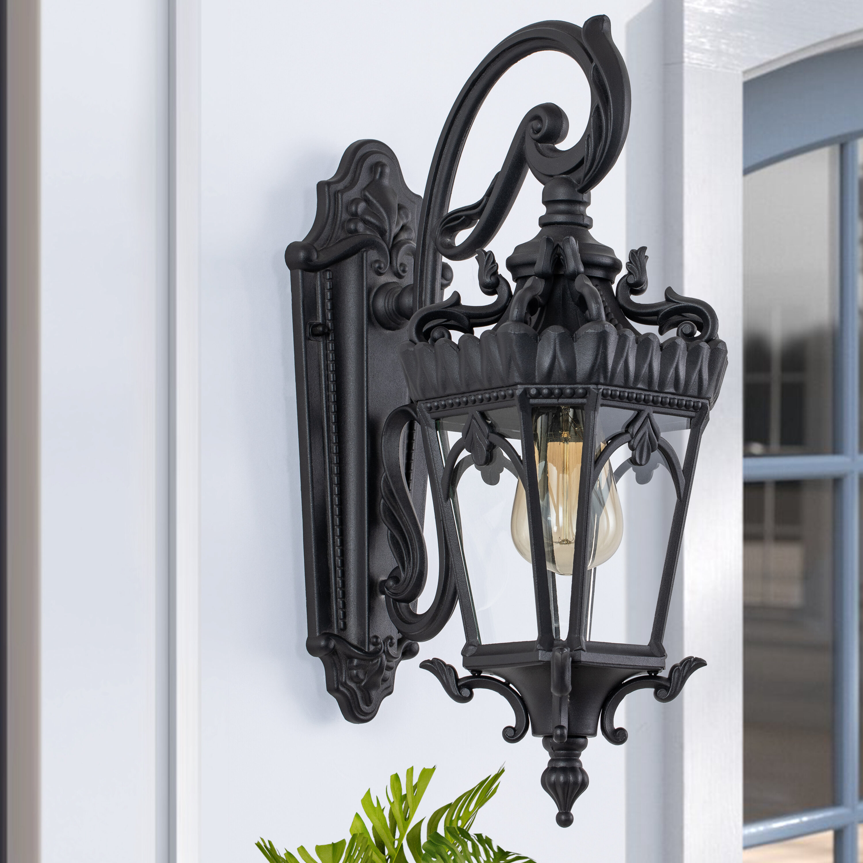 Matte Black Die-Cast Aluminum Outdoor Wall Lantern with Clear Glass