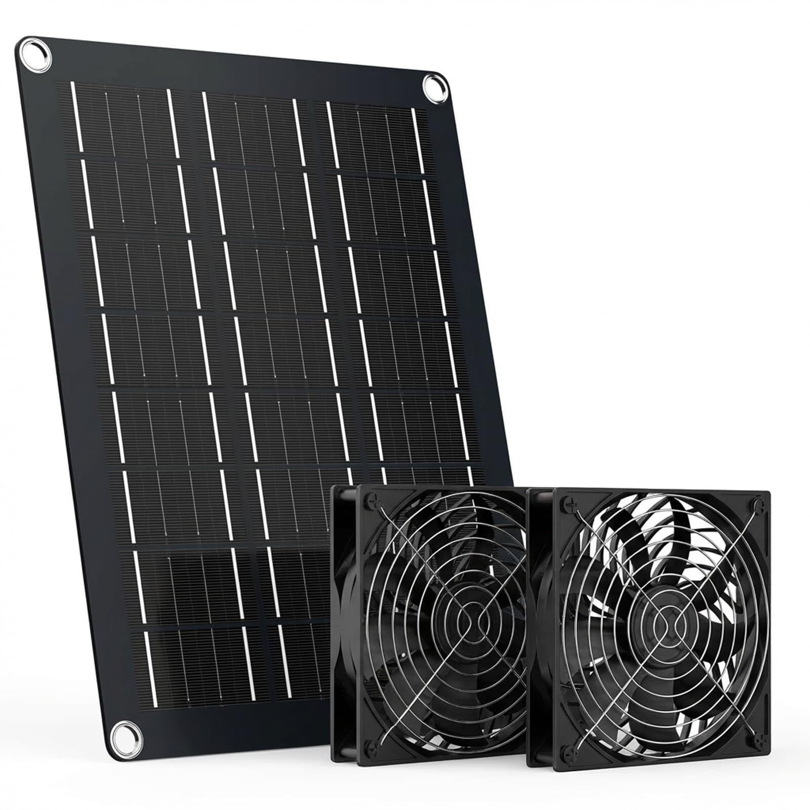 Misopily  15W Solar Powered Fan Kit with 2 Waterproof Fans and 13 Ft Cable for Greenhouses Chicken Coops Dog Houses Pet Houses Outdoor Ventilation
