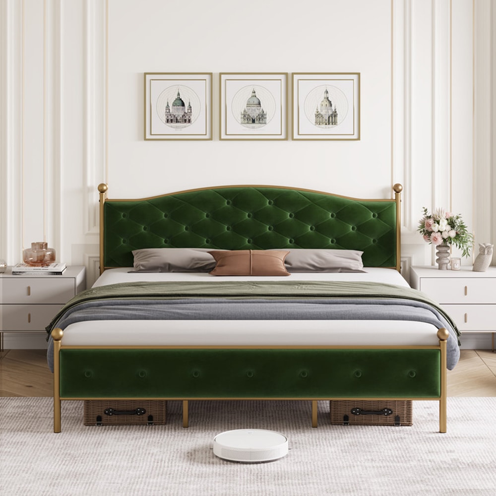 Garvee PHO-0WRGMHOU Green Full Metal Upholstered Bed