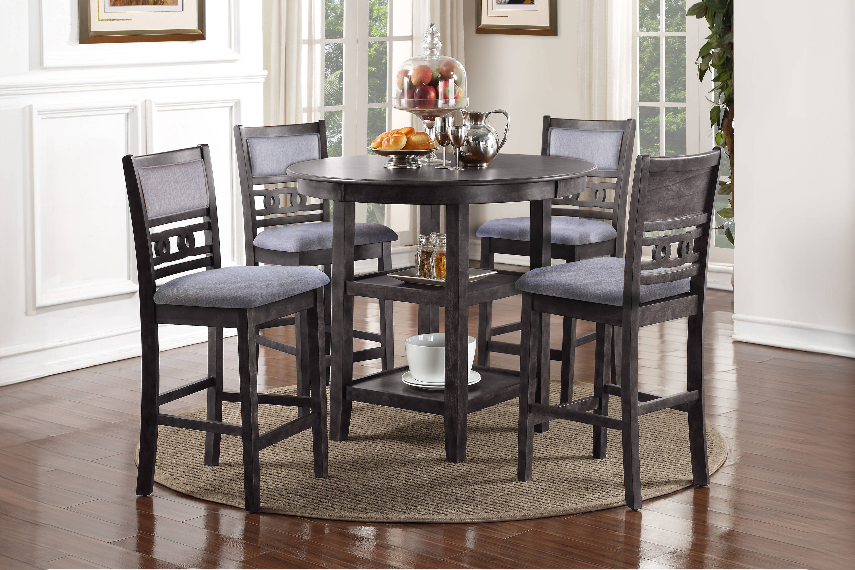 New Classic Furniture D1701-52S-GRY Gia Gray Transitional Dining Room Set with Round Table ( Seats 4 )