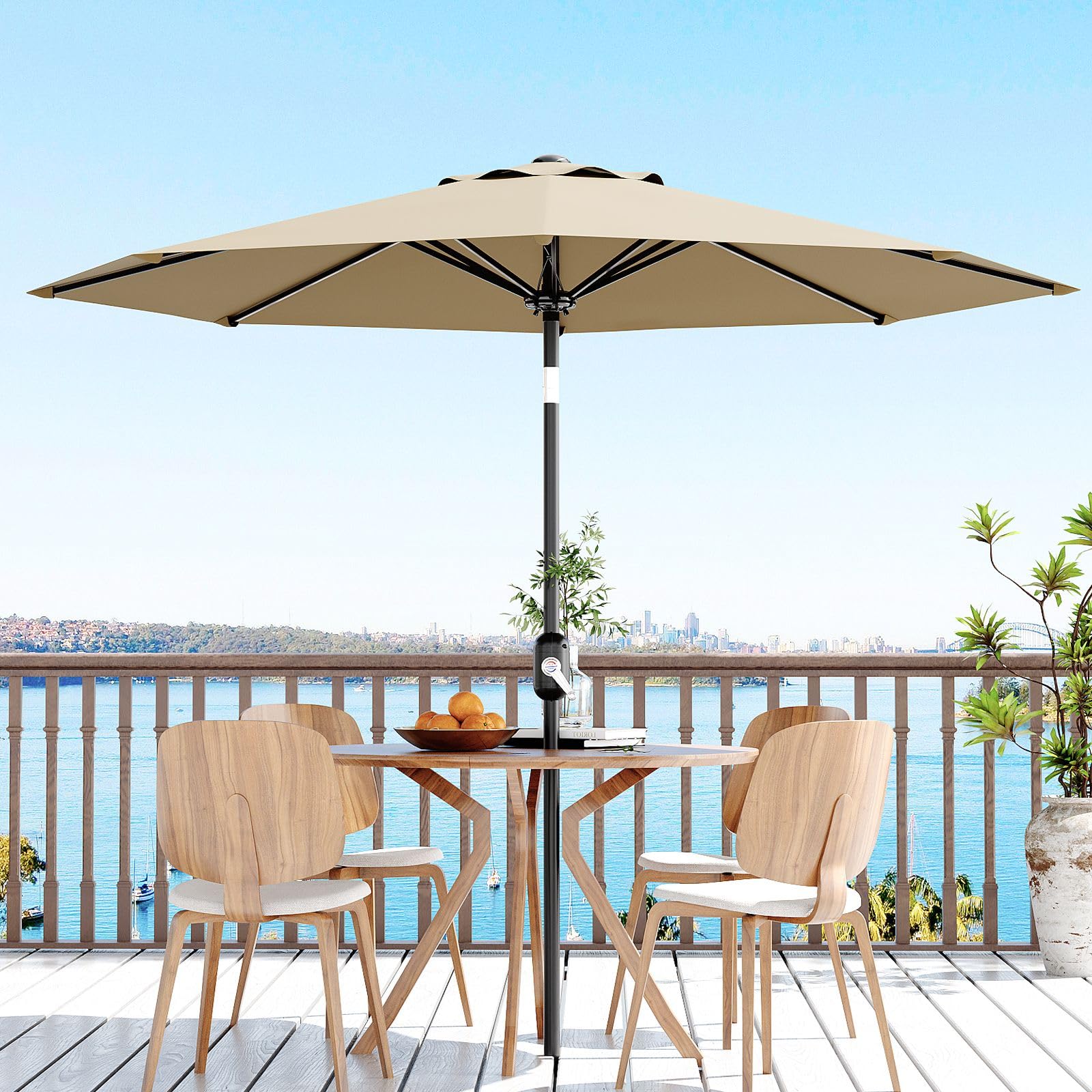 10 foot round wood patio umbrella at aldi IdealHouse 10 ft Patio Umbrella