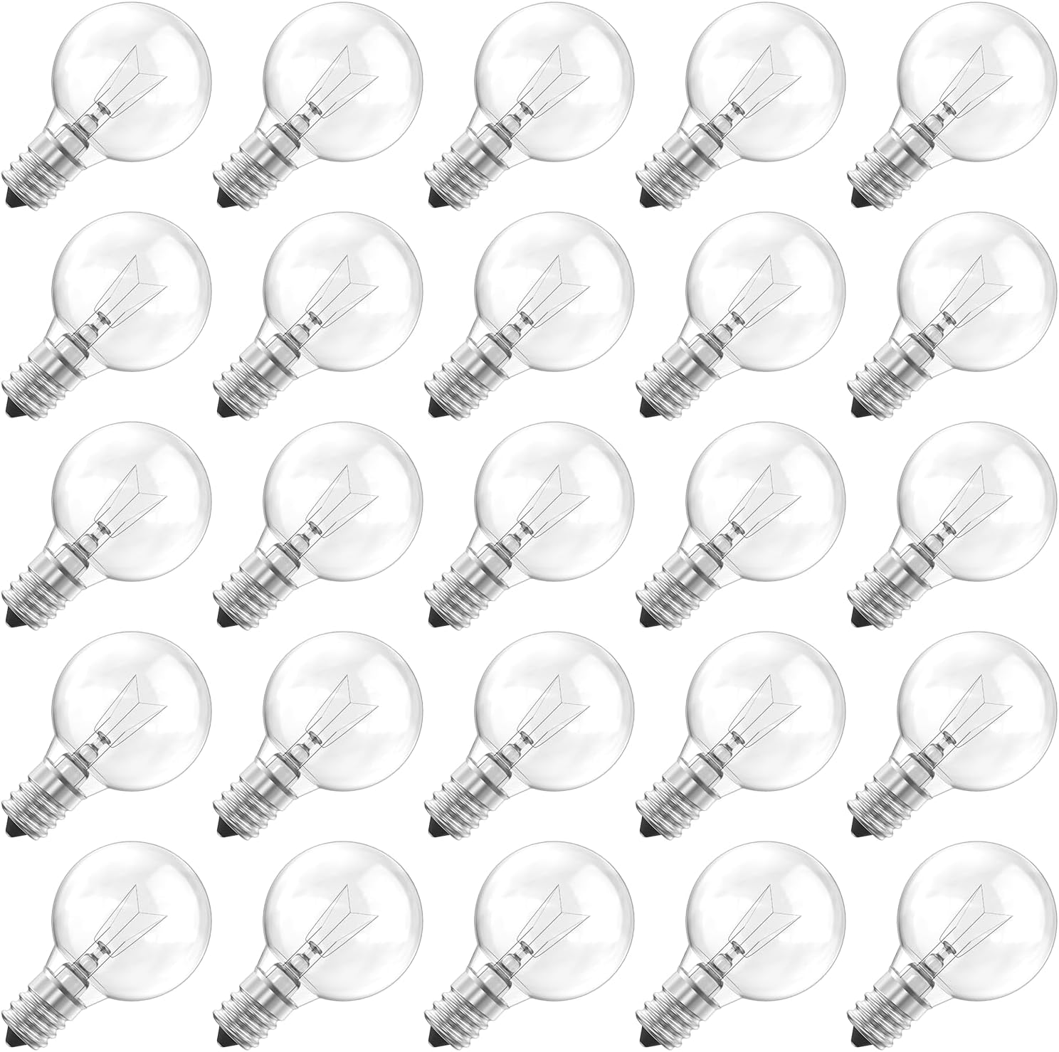 Brightown 25 Pack G40 Replacement Light Bulbs E12 C7 Base 120V 5W Warm White Dimmable Clear Globe Bulbs for Indoor Outdoor String Lights