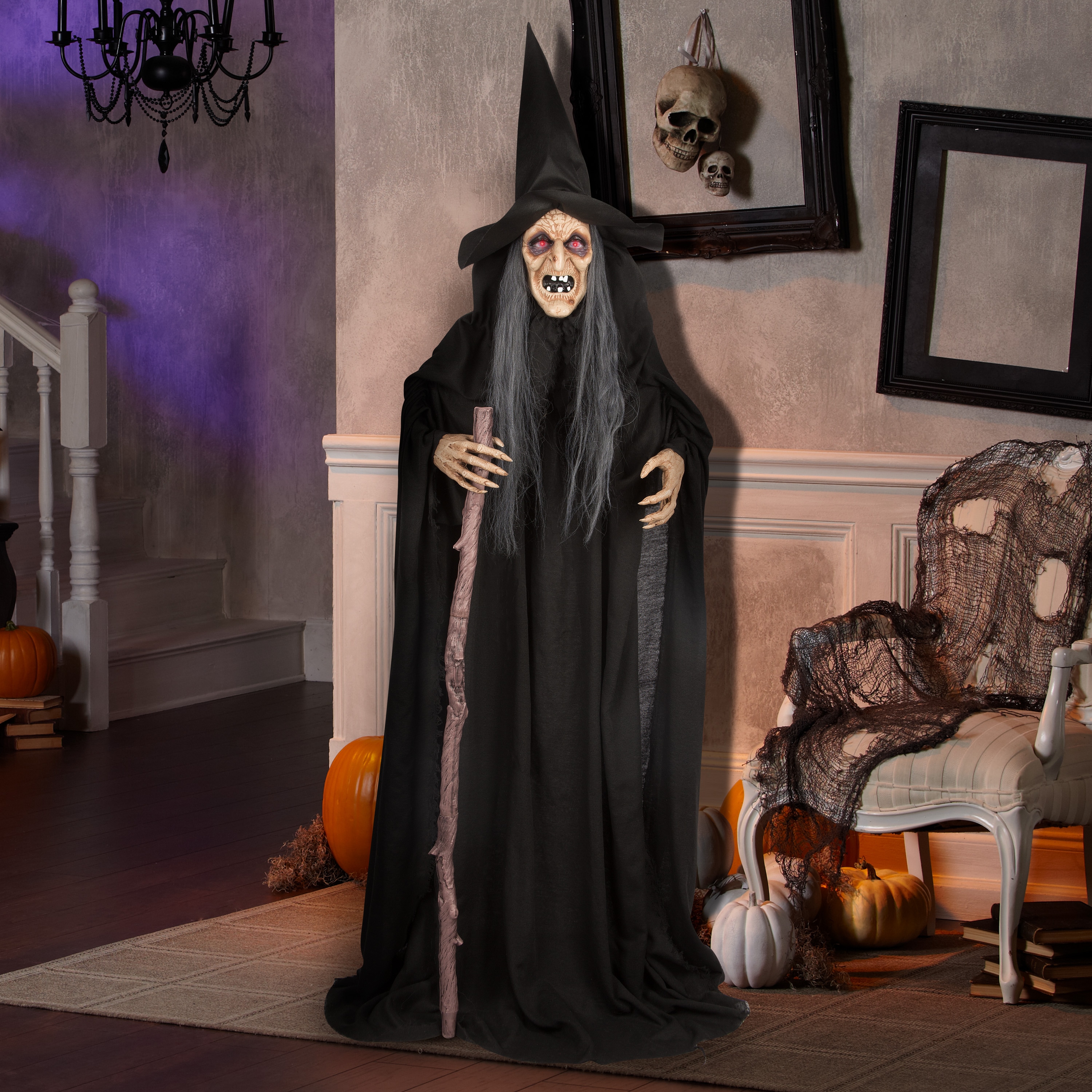 Haunted Living 6-ft Talking LED Witch with Cane Animatronic in the ...