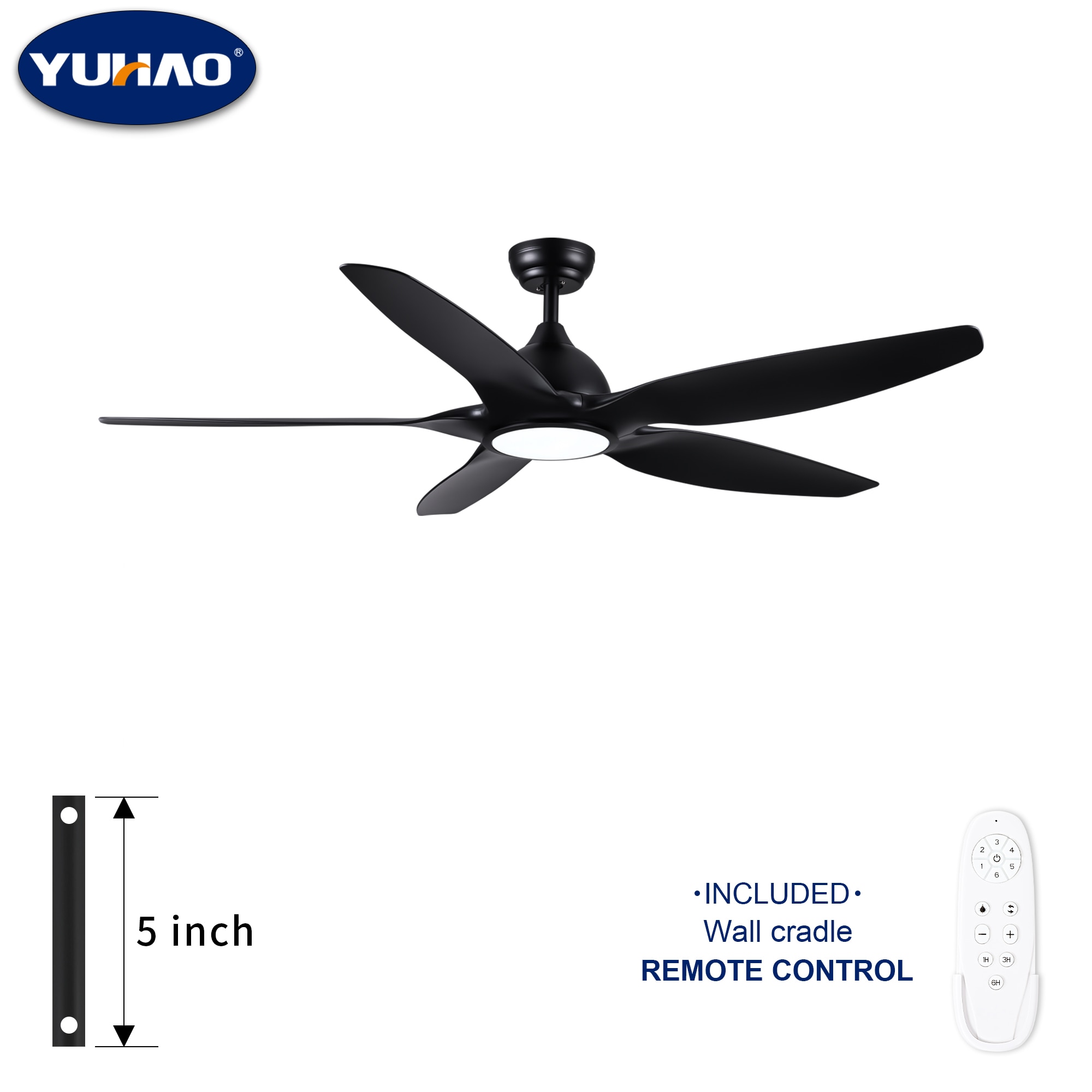 YUHAO LSDC1015BK602 Airedpro 60-in Color-Changing Integrated LED Black with Matte Blades Ceiling Fan With Light and Remote ( 5 -Blade )