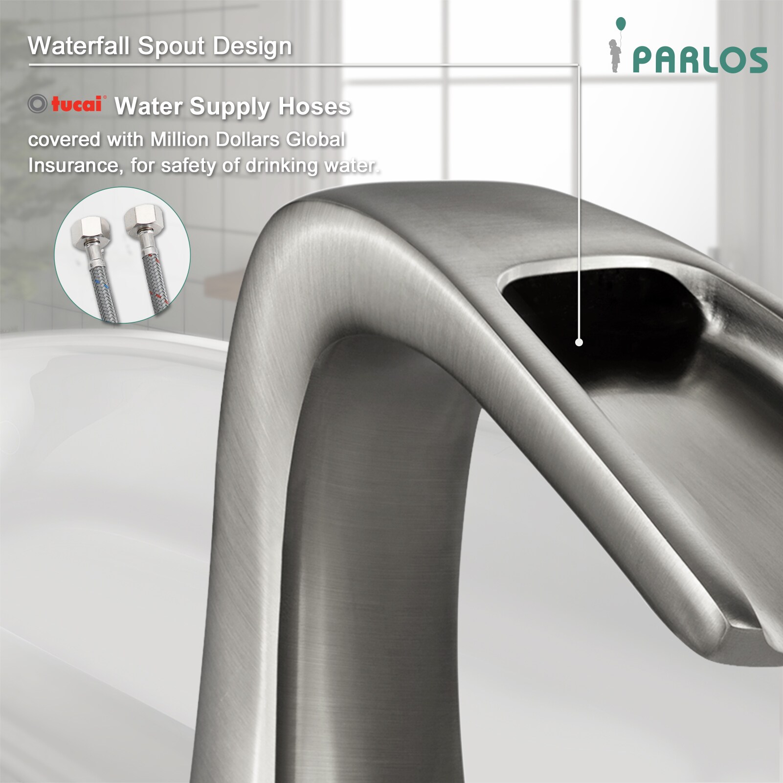 Doris Brushed Nickel 2-Handle Waterfall Roman Tub Faucet
