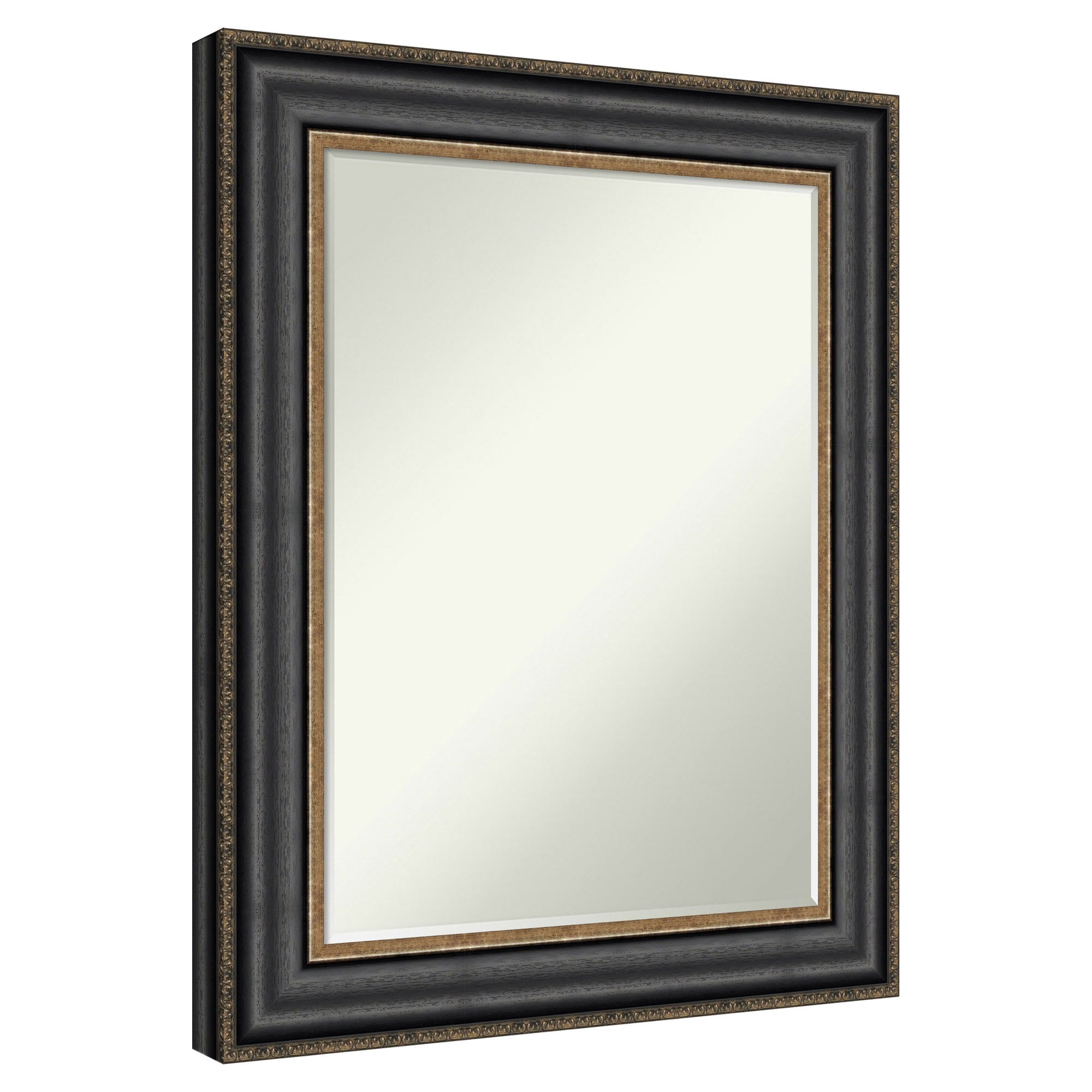Amanti Art  Petite Bevel Mirror Thomas Black Bronze Framed Wood Bathroom Wall Mirror 29.75 x 23.75 in.