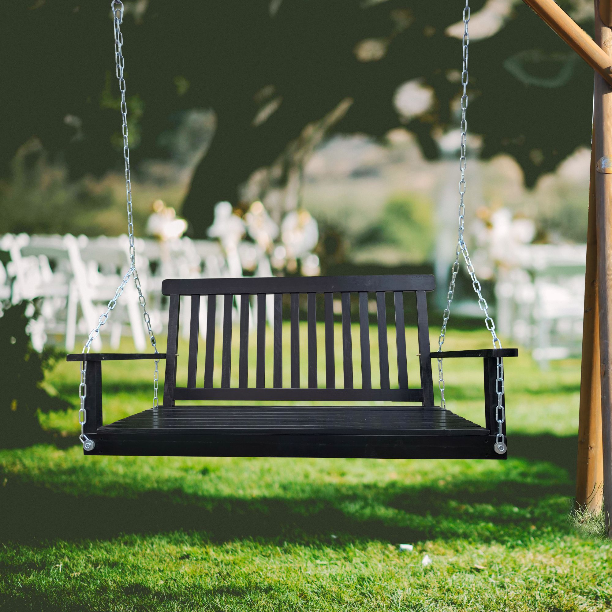 Yiekholo 2 person Black Wood Outdoor Swing in the Porch Swings