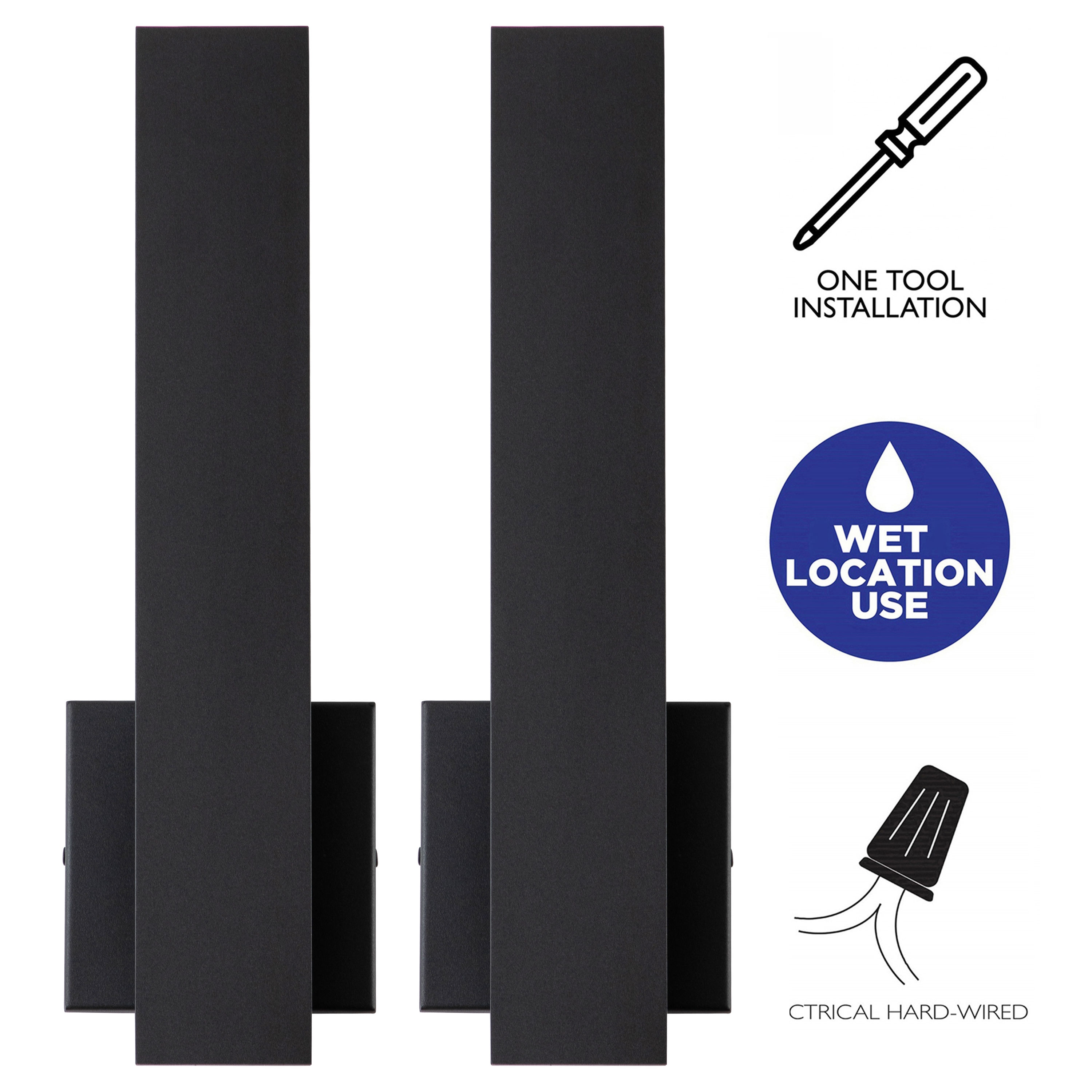 Sleek Matte Black 15" Outdoor LED Wall Sconce with Frosted Diffuser